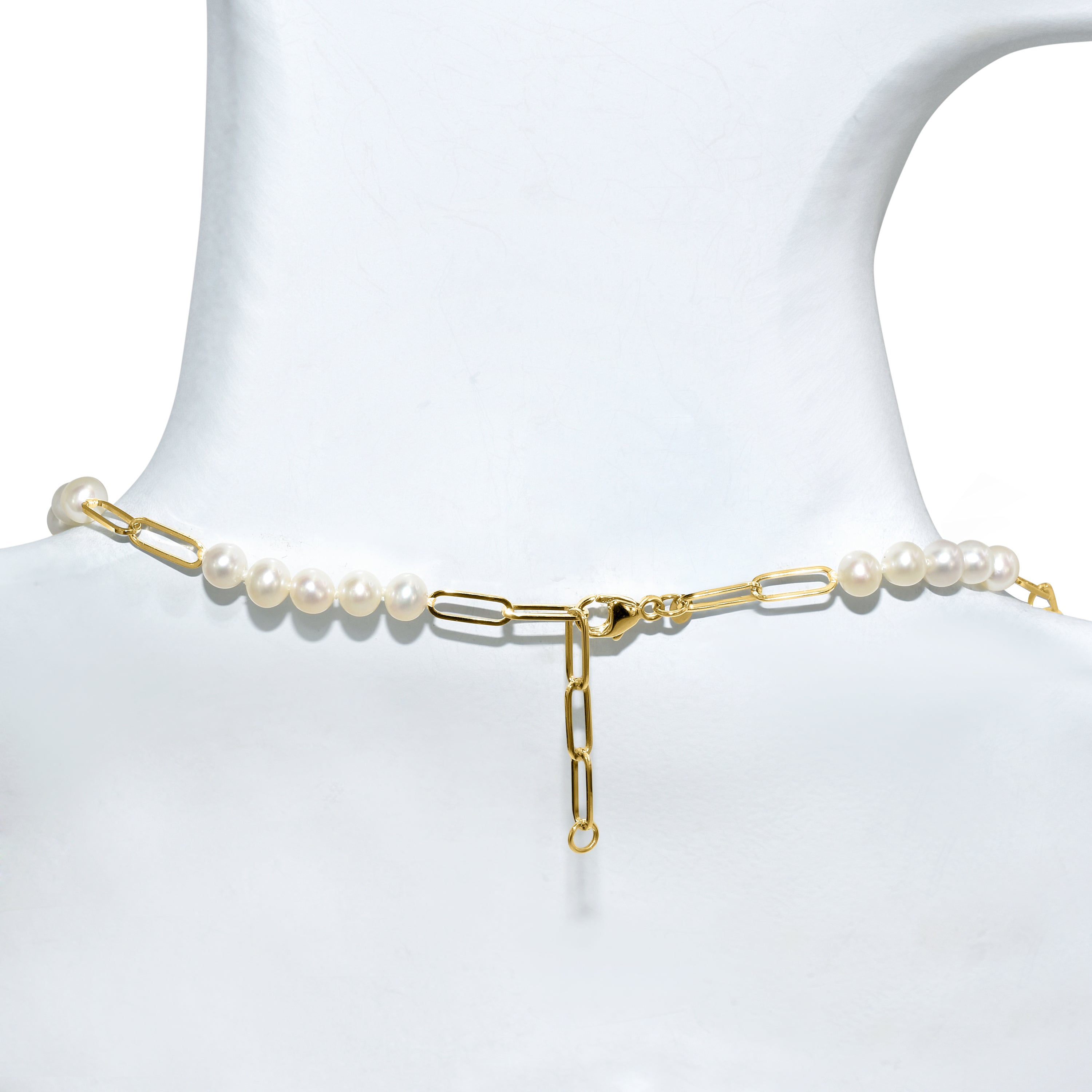 14k White Pearl Paperclip with Drop Pendant Necklace