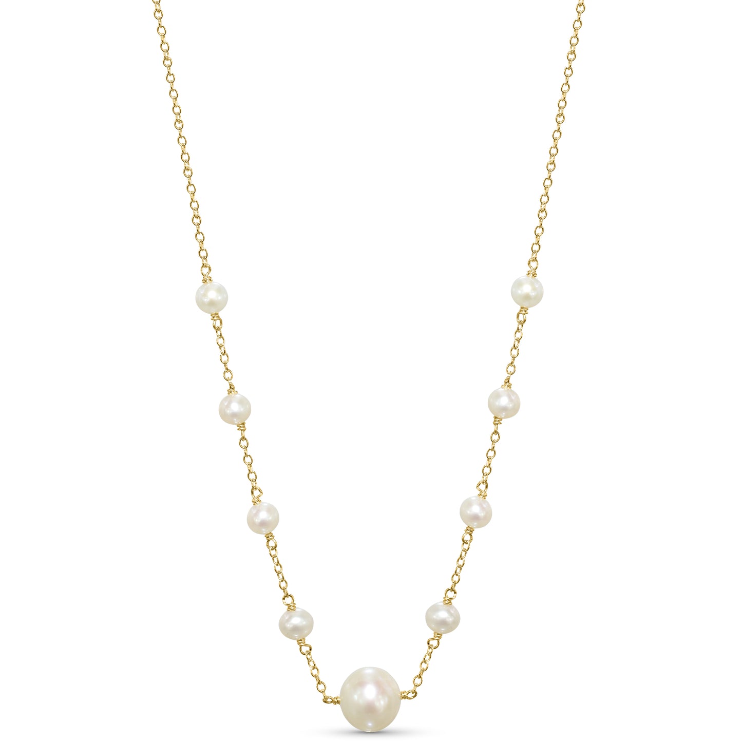 14k White Pearl 9 Link Necklace