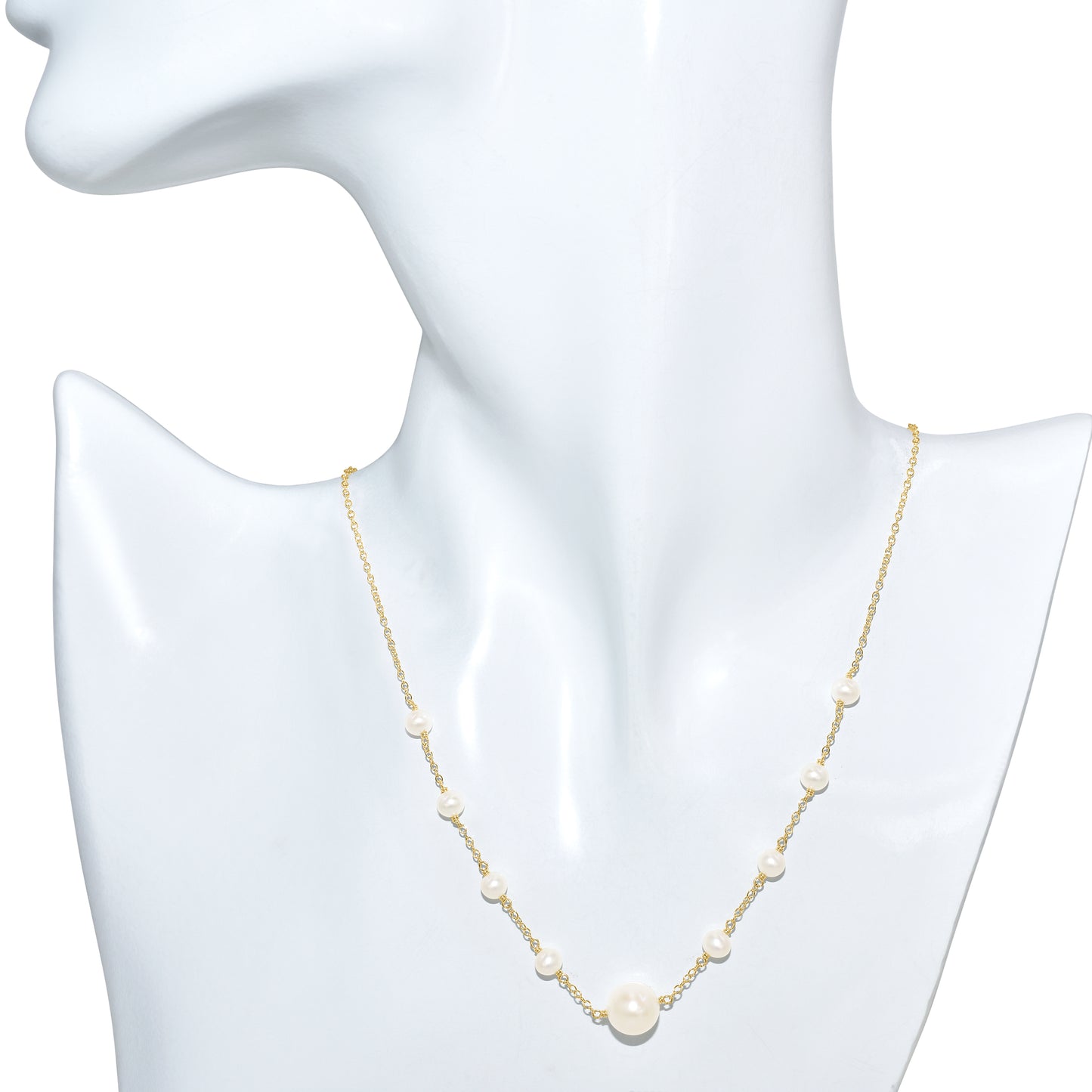 14k White Pearl 9 Link Necklace