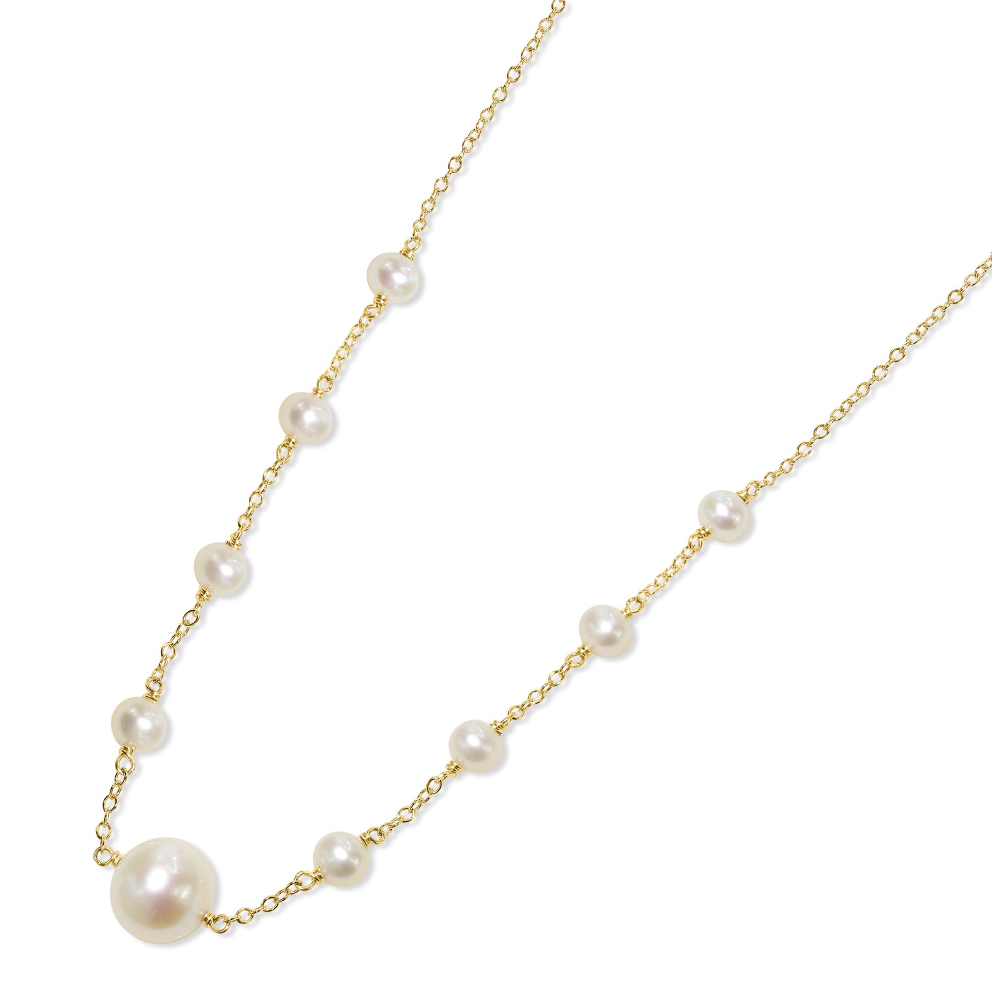 14k White Pearl 9 Link Necklace