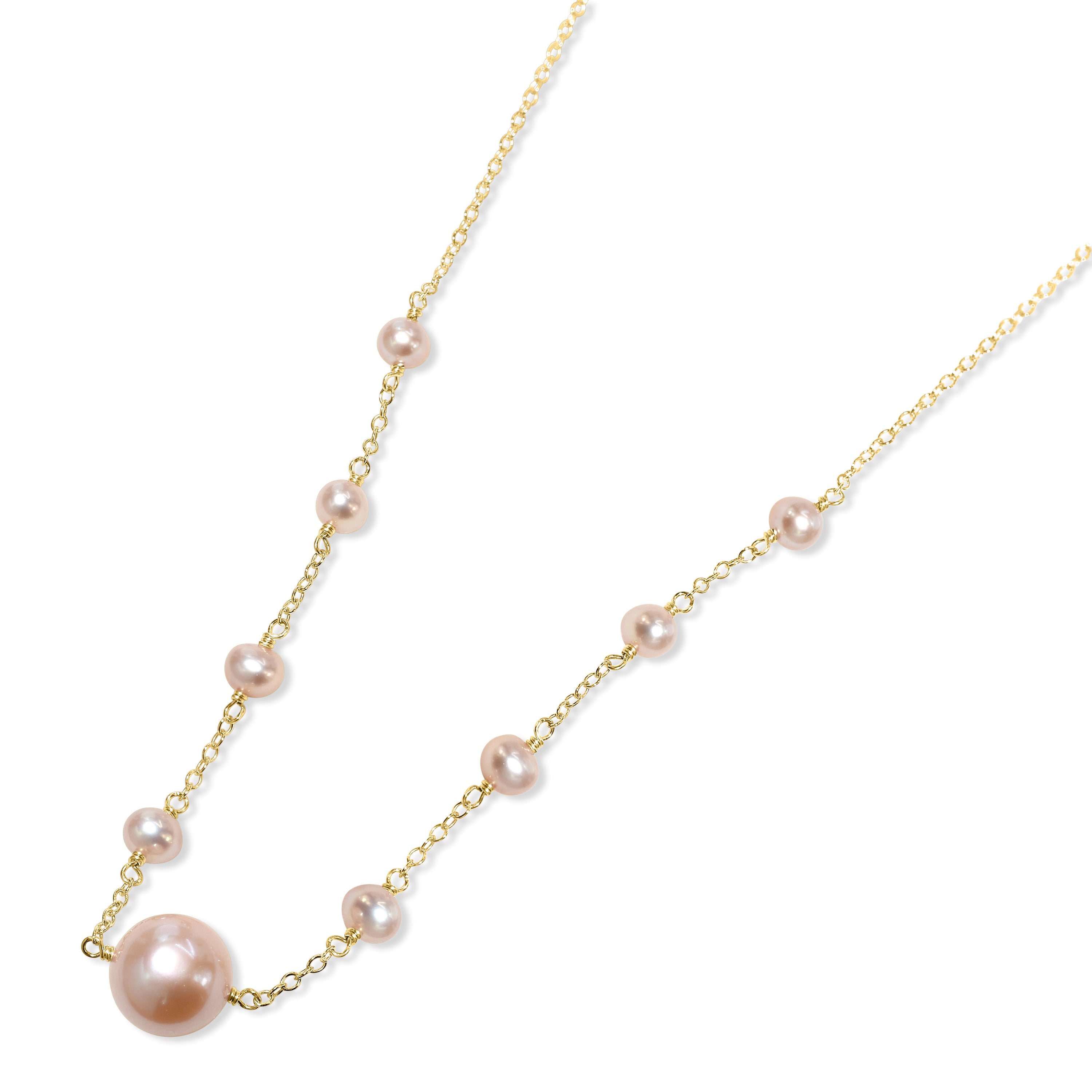 14k Natural Pink Pearl Link Front Necklace