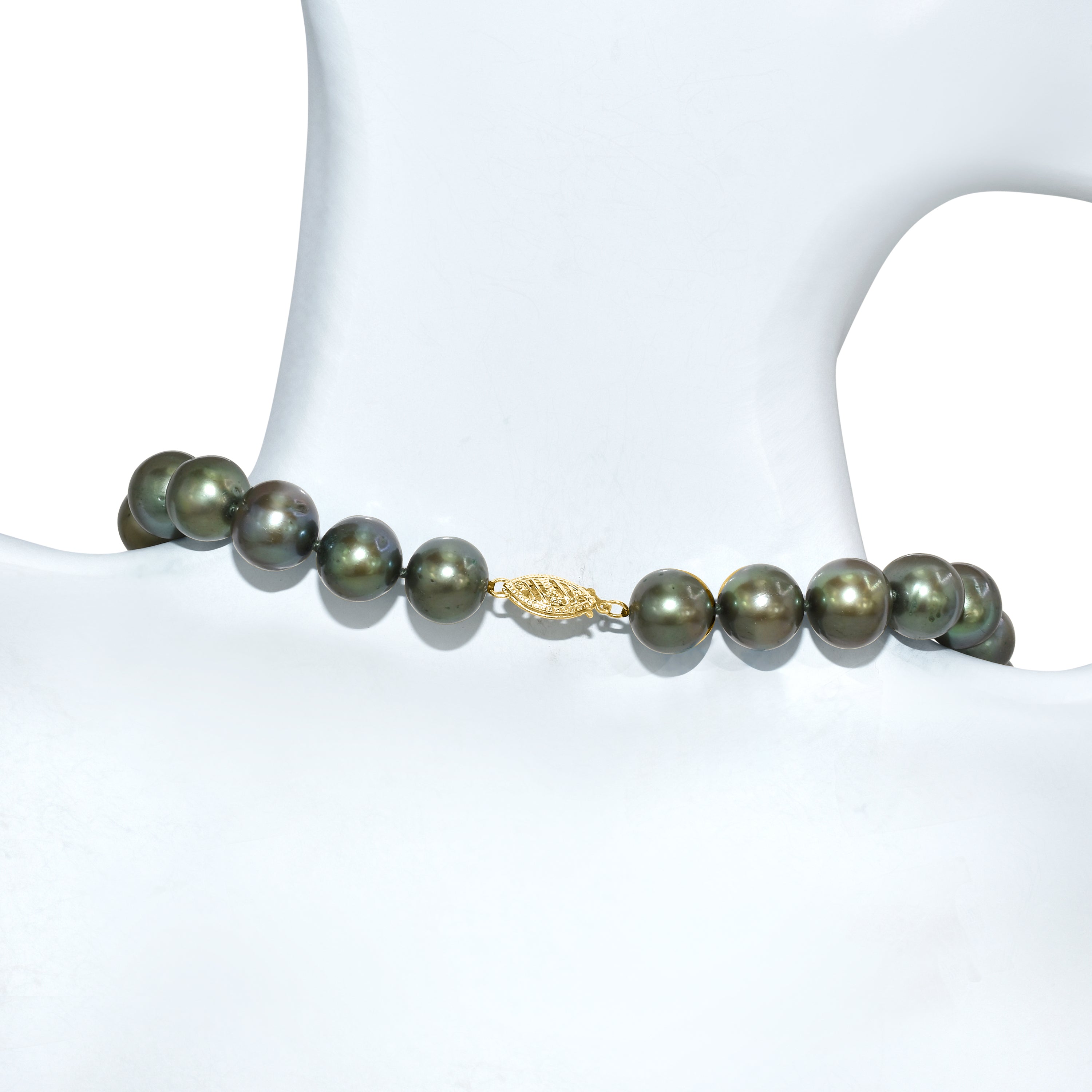 14k Olive Green Round Pearl Knotted Necklace
