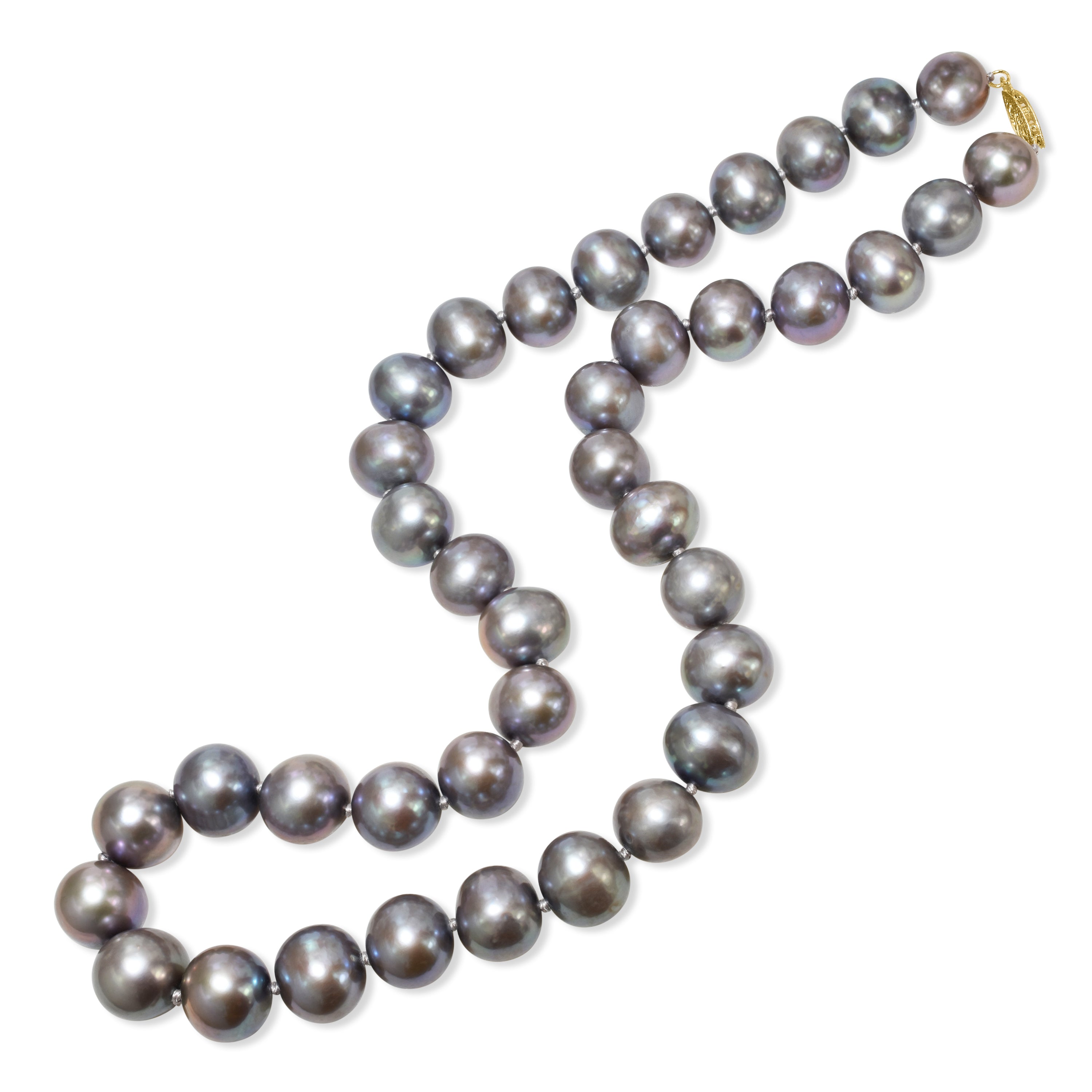 14K Dyed Grey Pearl Knotted Necklace
