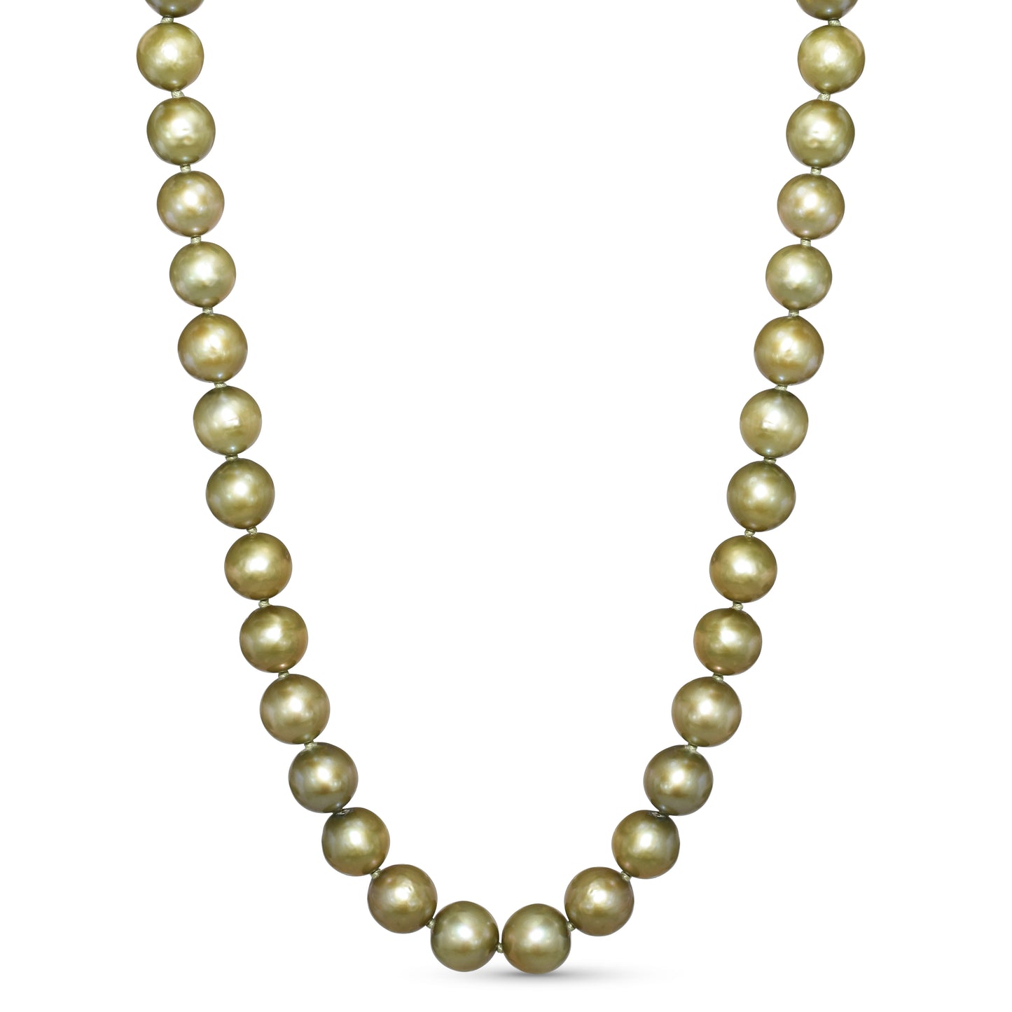 14k Dyed Green Round Pearl Knotted Necklace