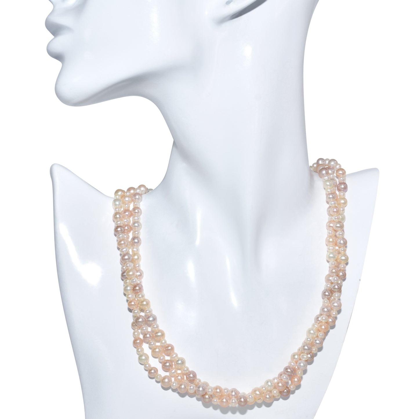 14k Multi Natural Pink Pearl Three Row Necklace