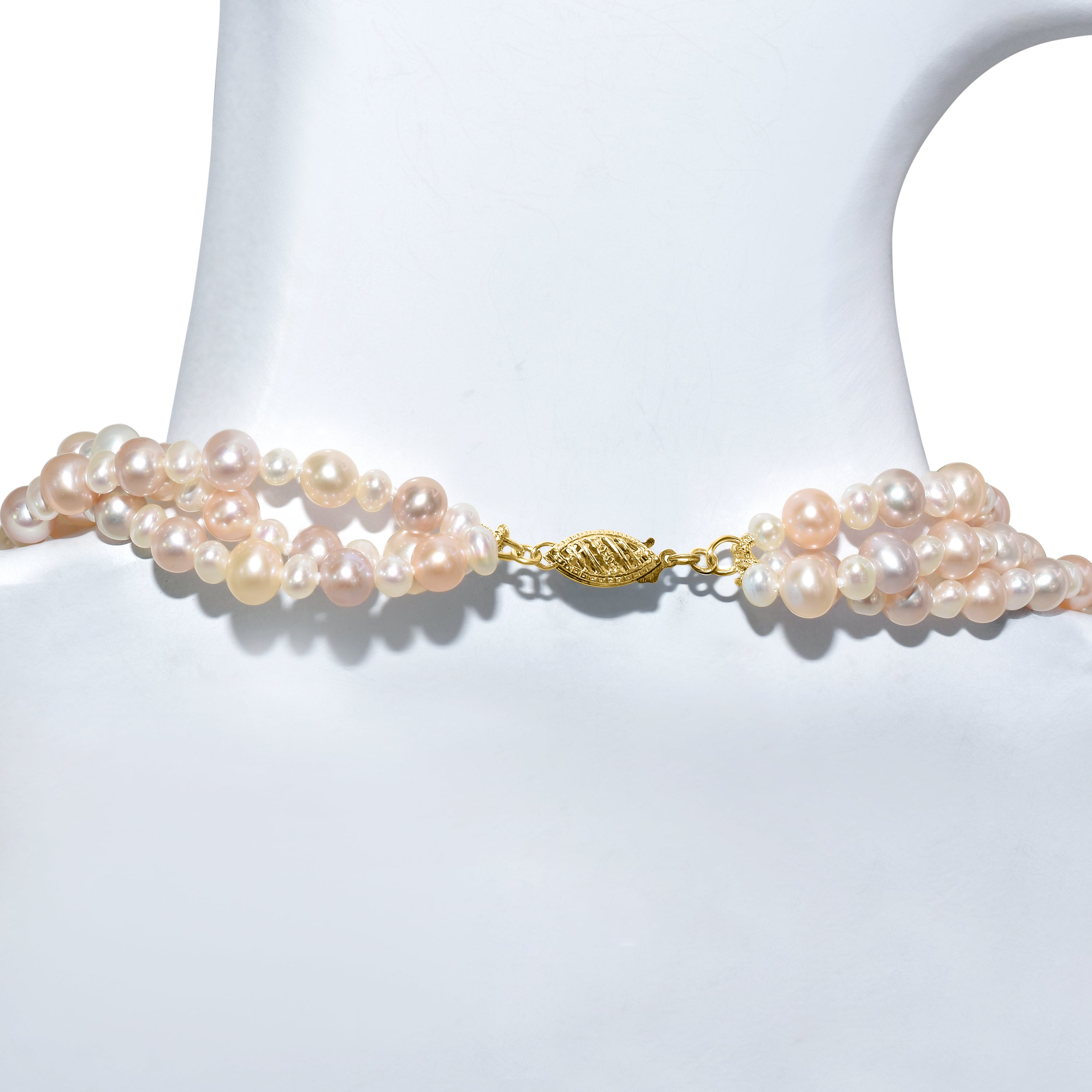 14k Multi Natural Pink Pearl Three Row Necklace