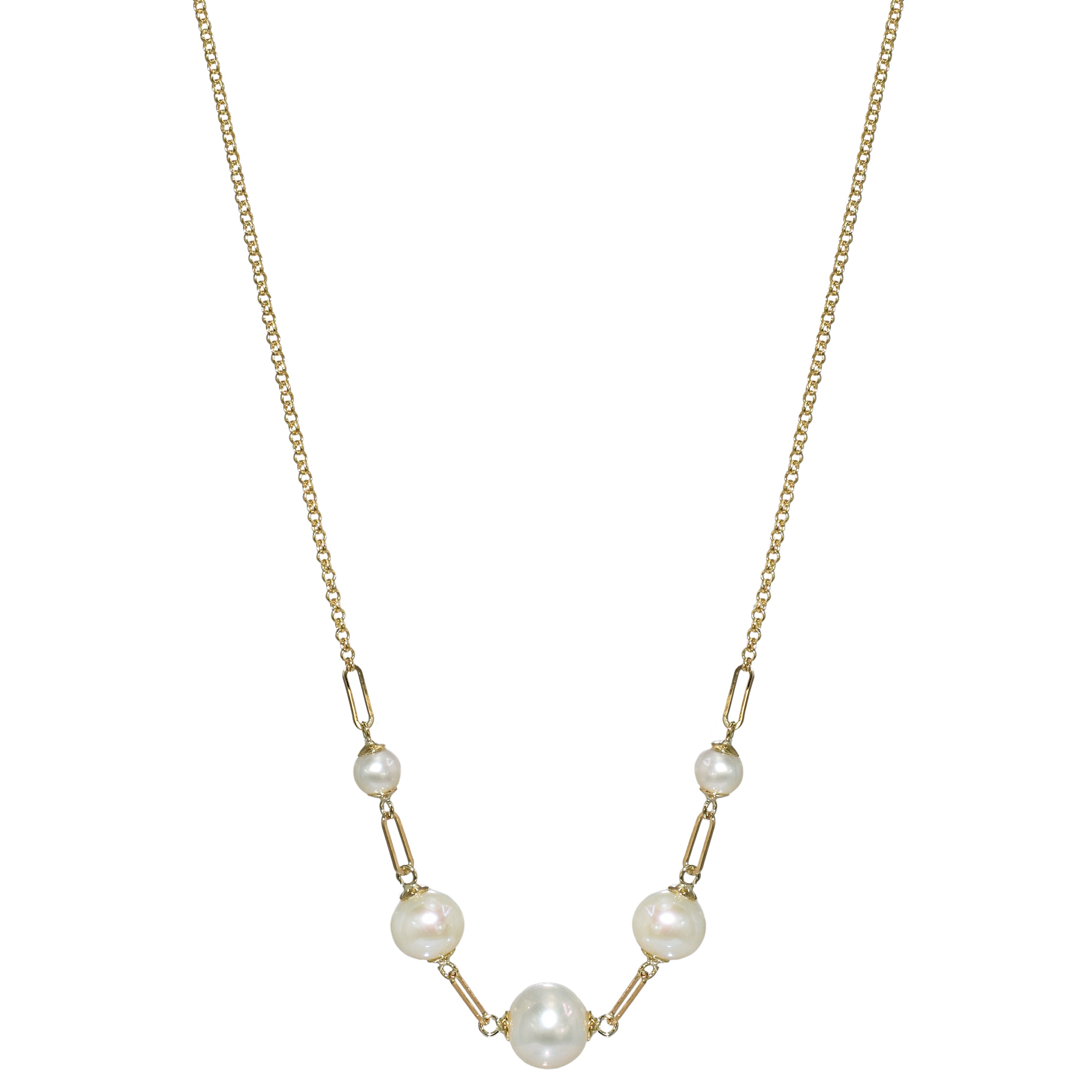 14k White Graduated Pearl Link Necklace