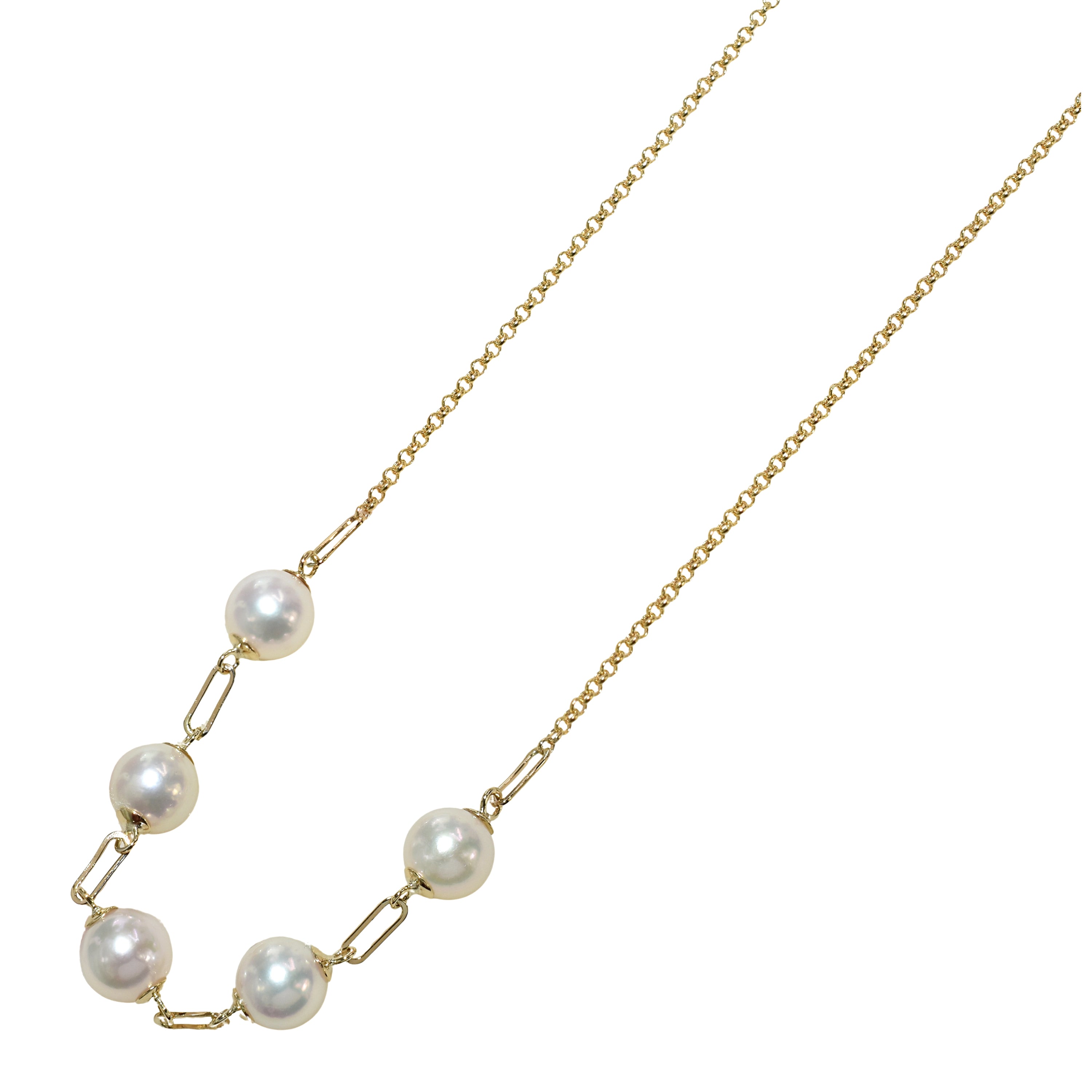 14k White Pearl 5 Piece Paperclip Link Necklace
