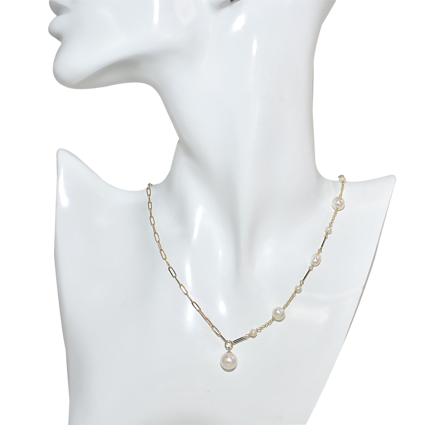 14k White Pearl Fancy Link Paperclip Necklace