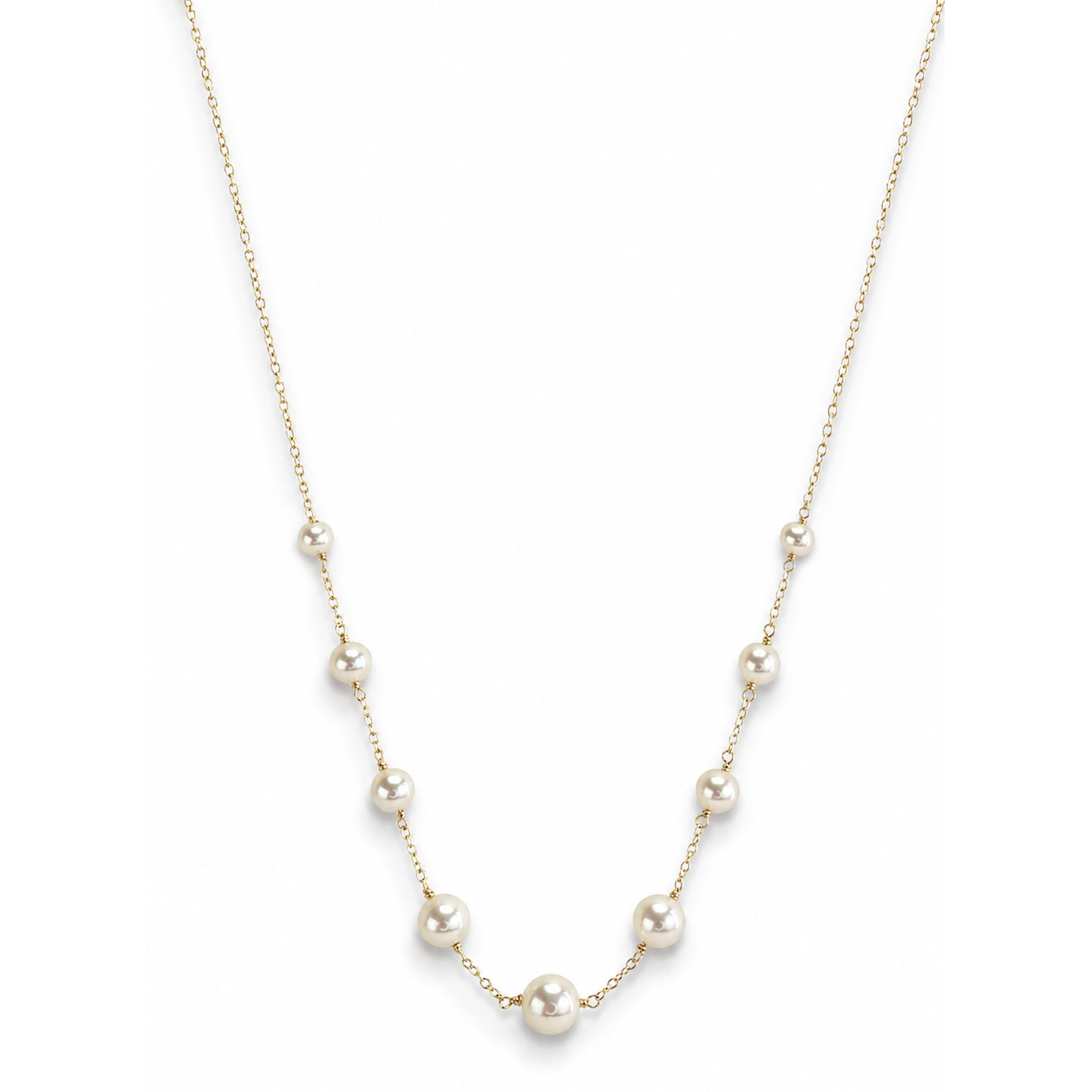 14k White Graduated Pearl Link Front Necklace
