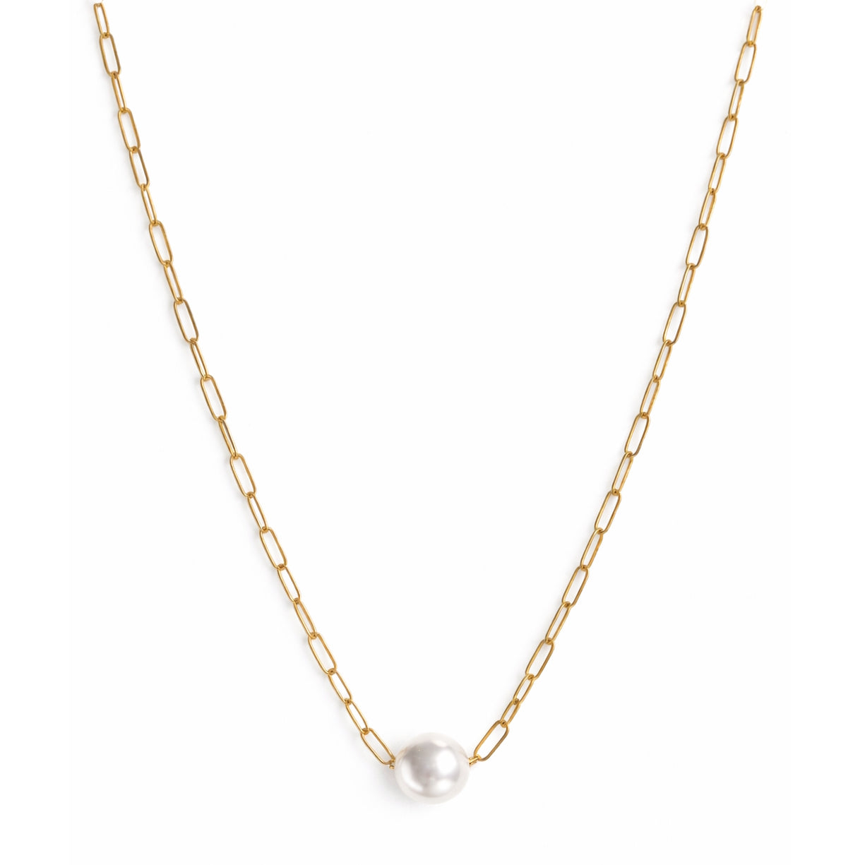 14k White Coin Pearl Paperclip Necklace