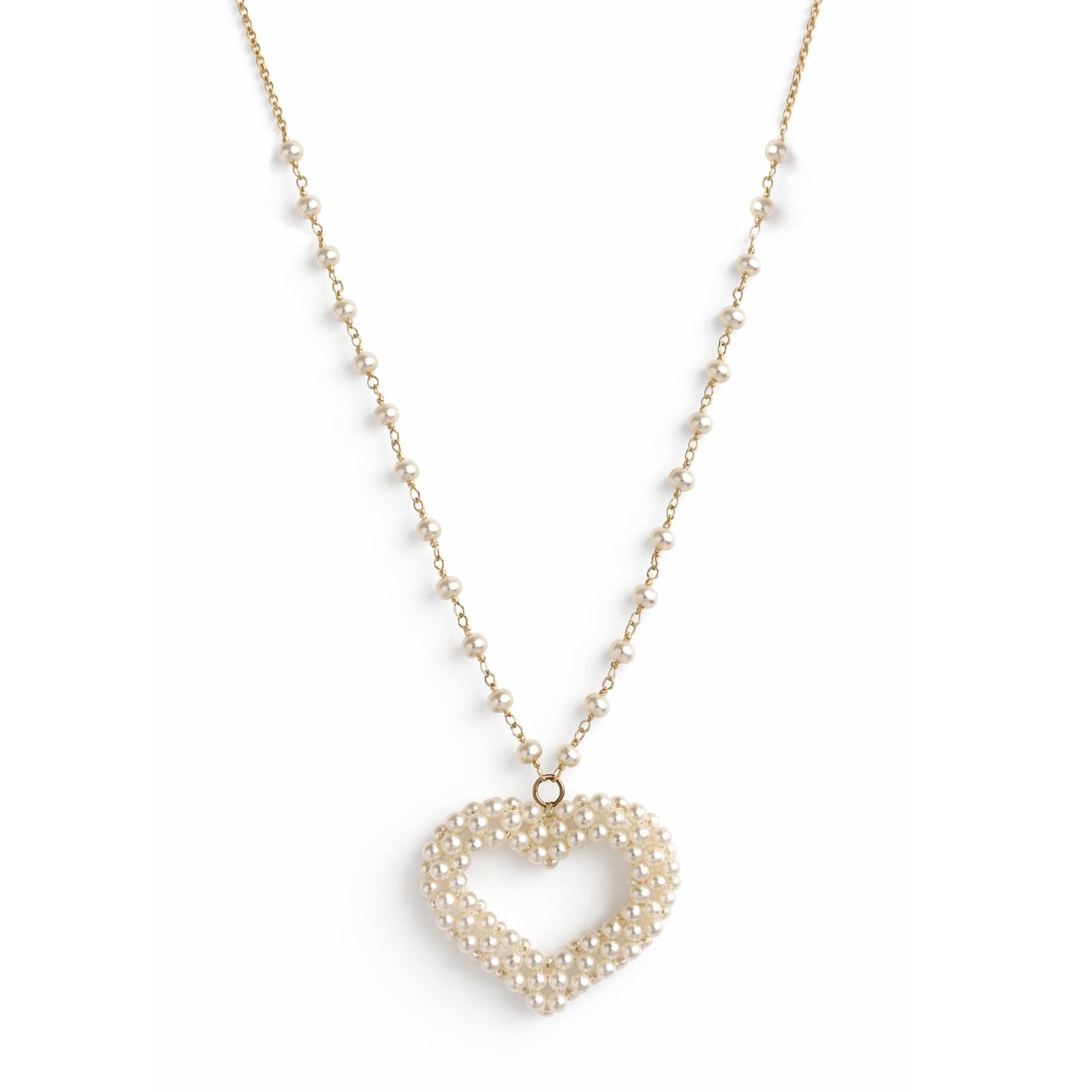 14k White Pearl Open Heart Necklace