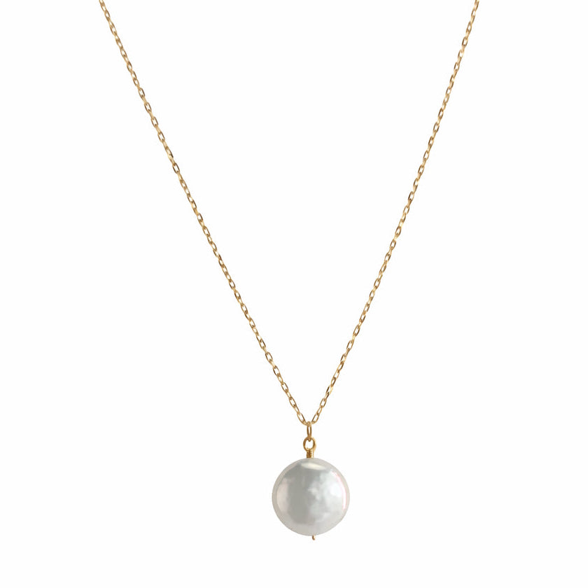 14k White Pearl Coin Pendant Necklace