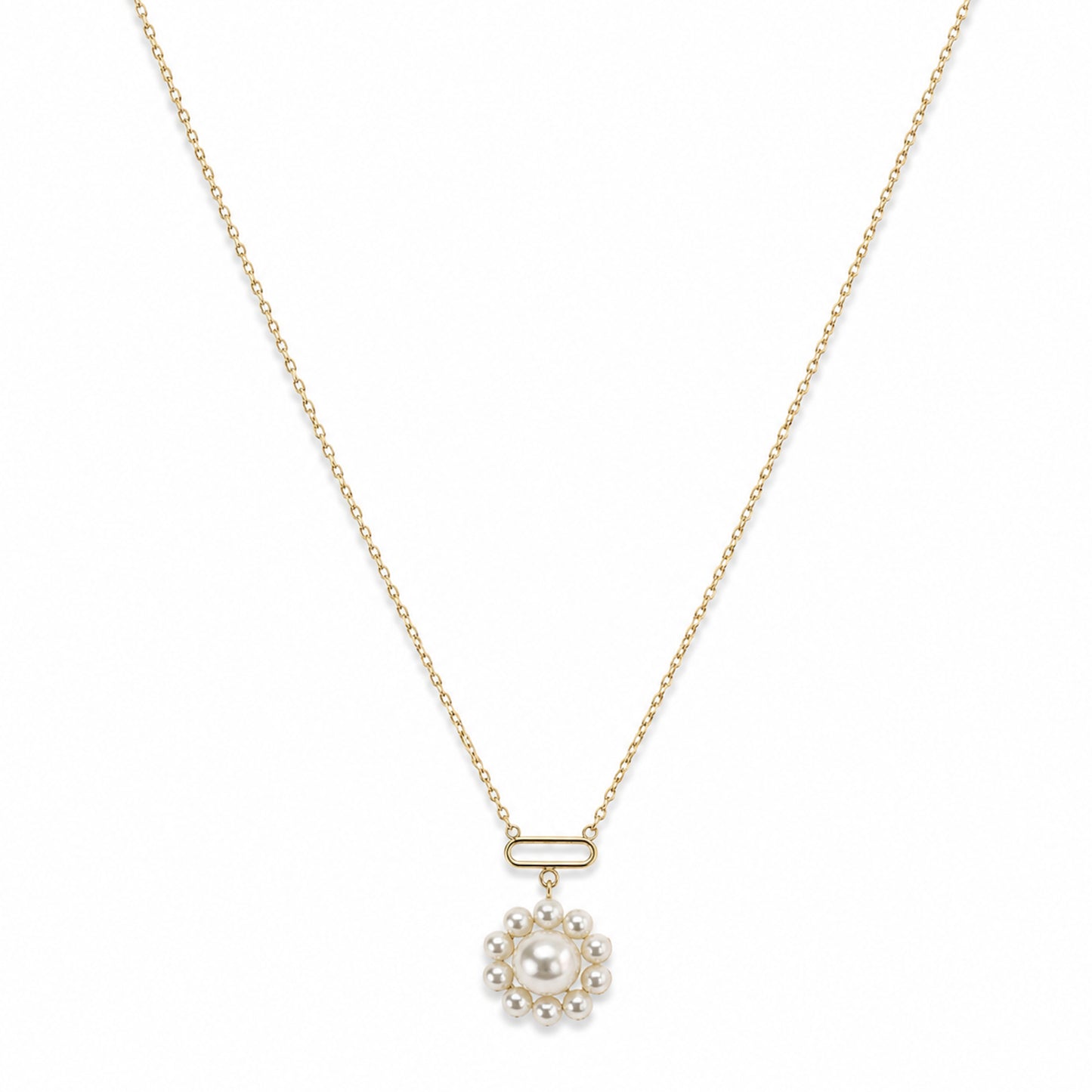 14K White Pearl Flower Paperclip Necklace