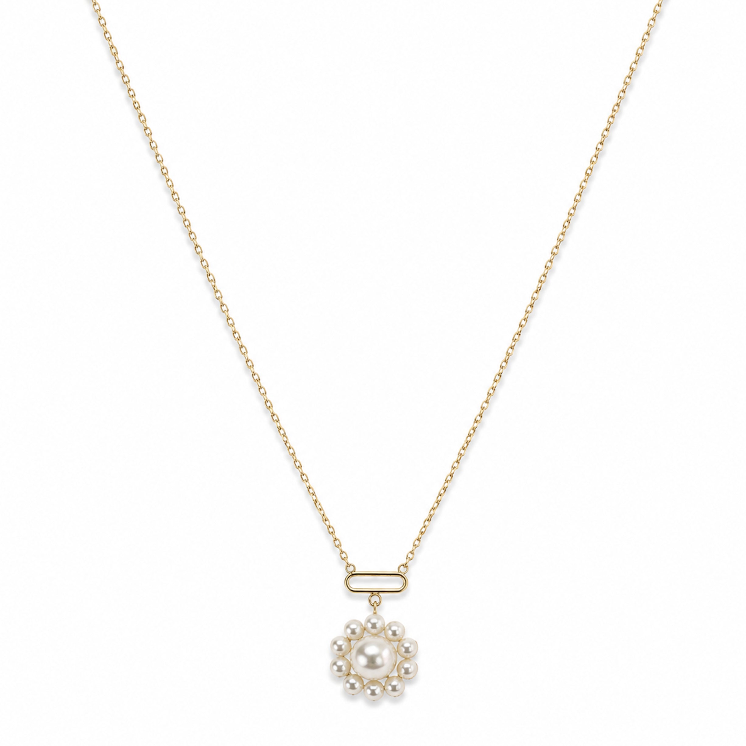 14K White Pearl Flower Paperclip Necklace