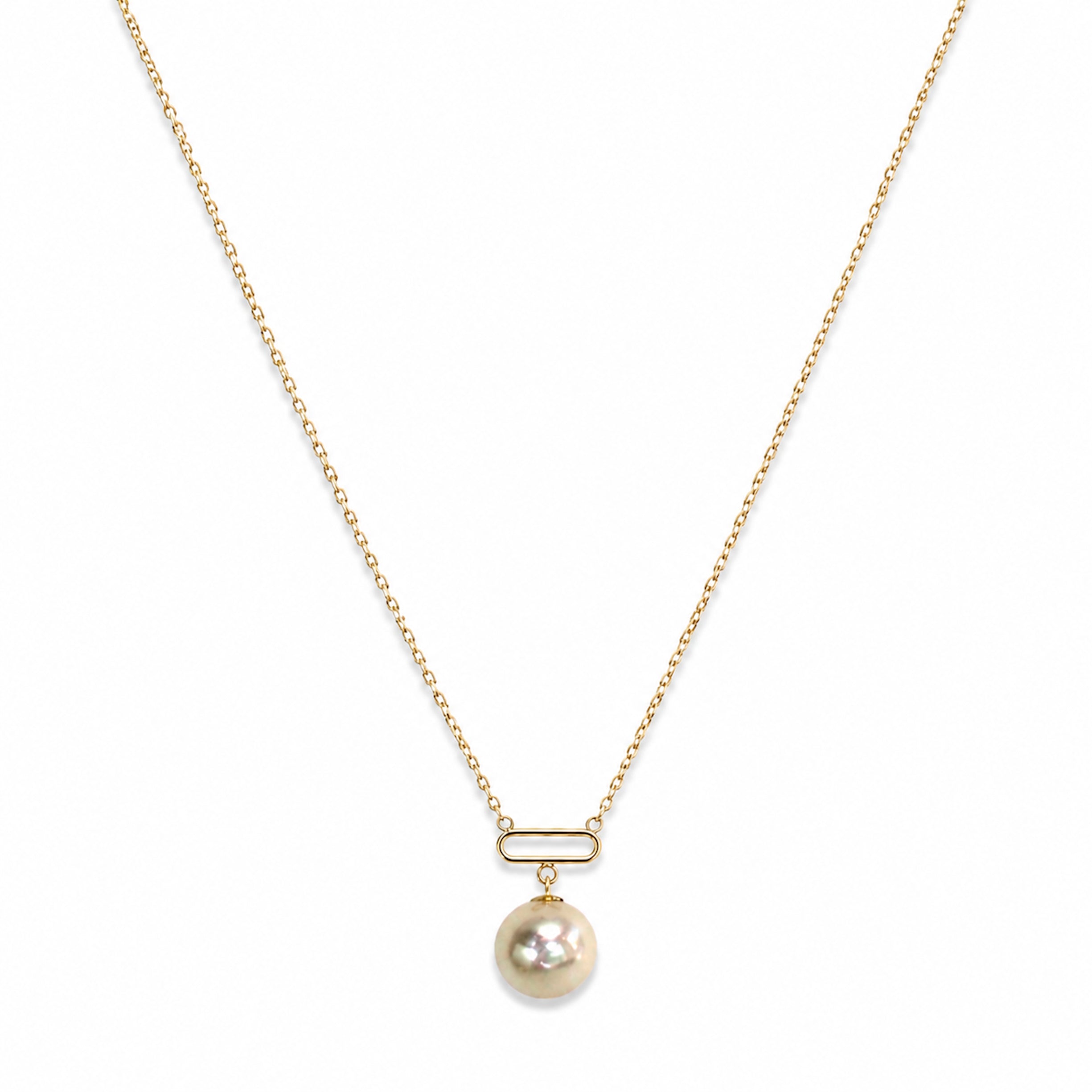 14k White Pearl and Paperclip Pendant Necklace