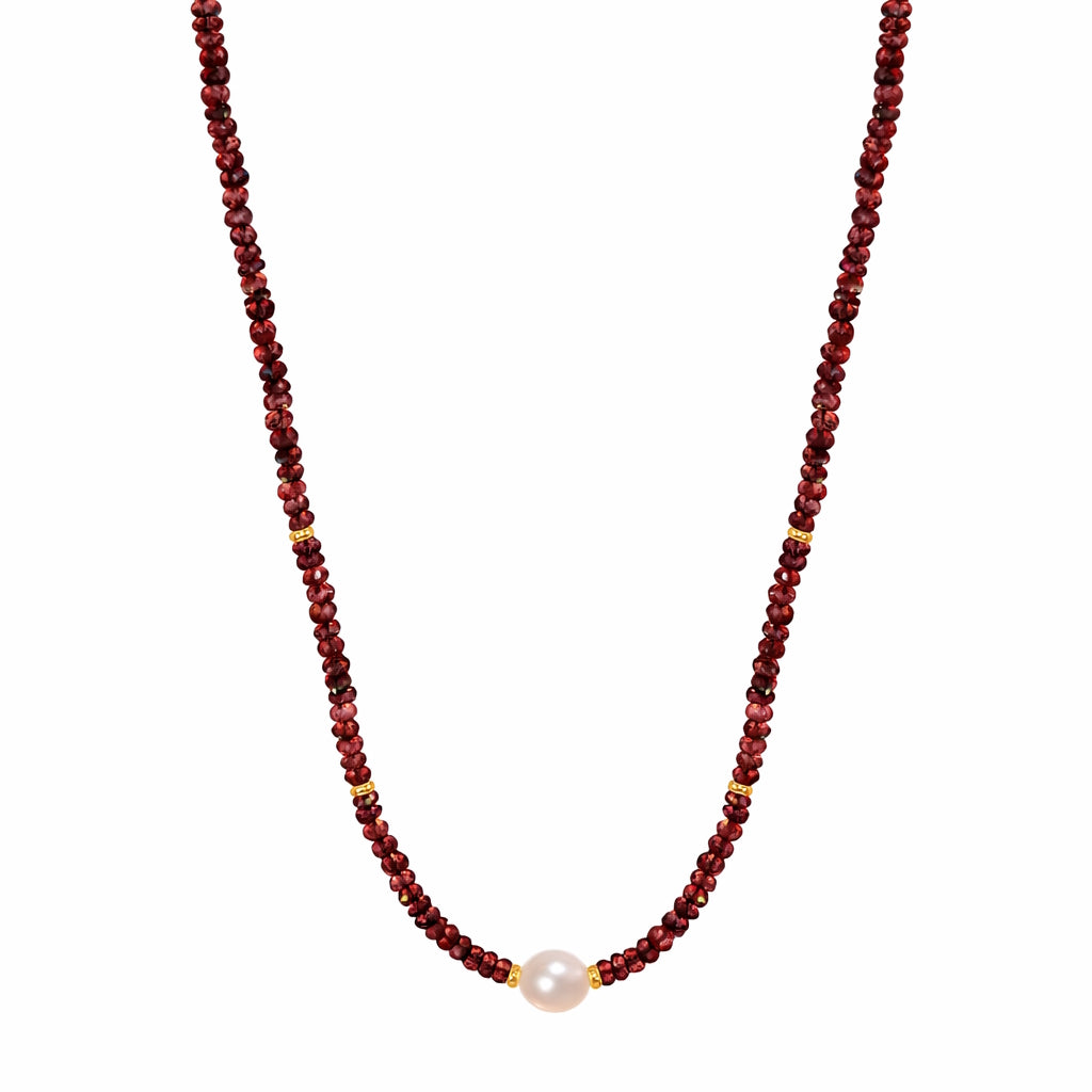 14k Gemstones Gold Roundel and Freshwater Pearl Center Necklace