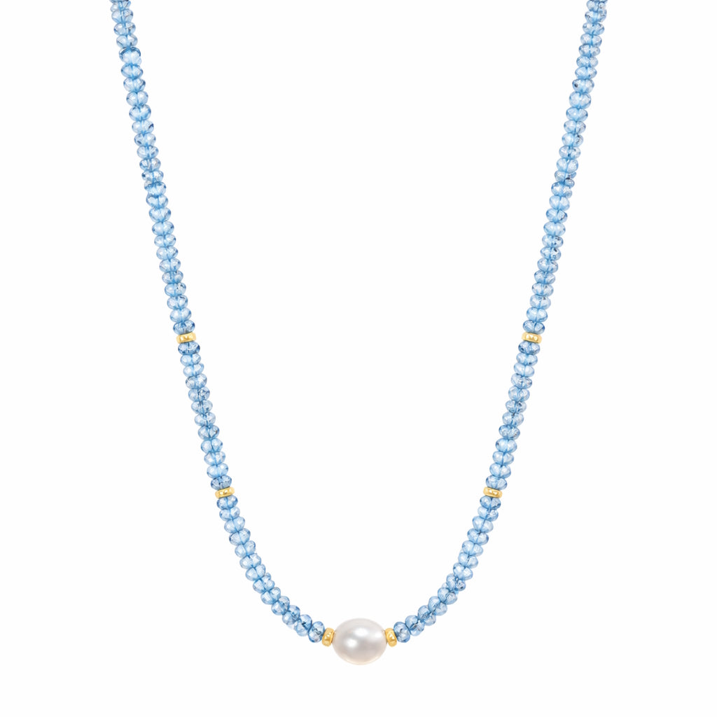 14k Gemstones Gold Roundel and Freshwater Pearl Center Necklace