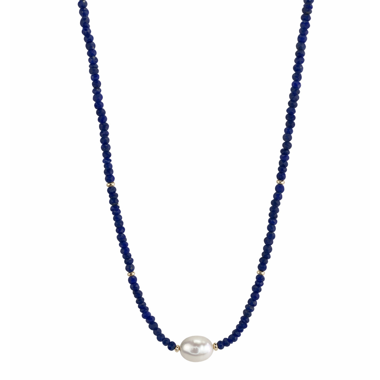 14k Gemstones Gold Roundel and Freshwater Pearl Center Necklace