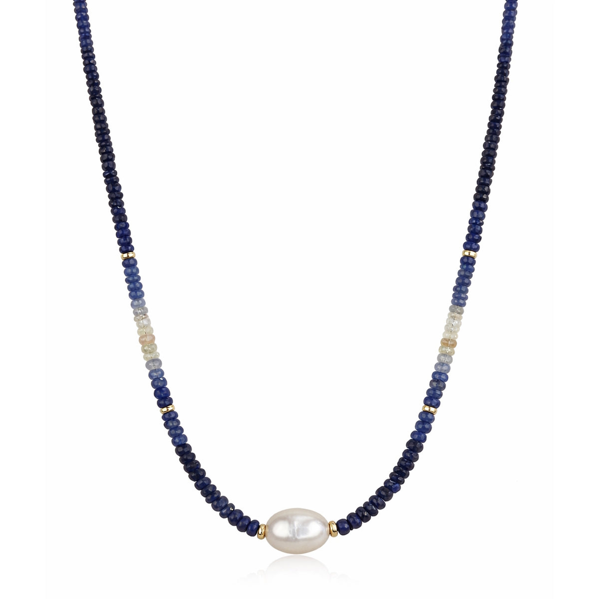 14k Gemstones Gold Roundel and Freshwater Pearl Center Necklace