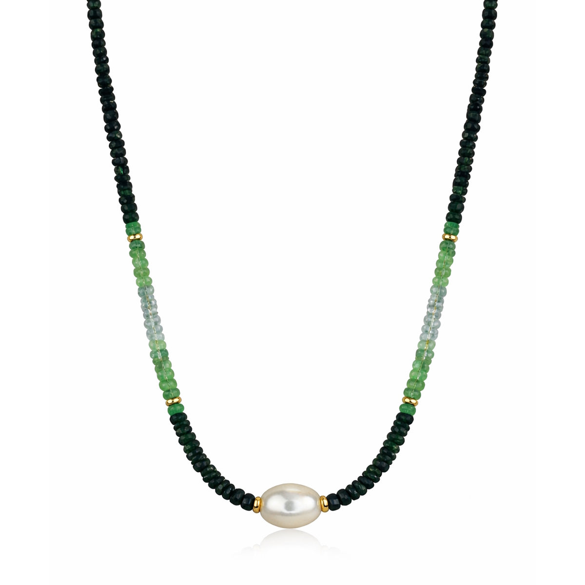 14k Gemstones Gold Roundel and Freshwater Pearl Center Necklace