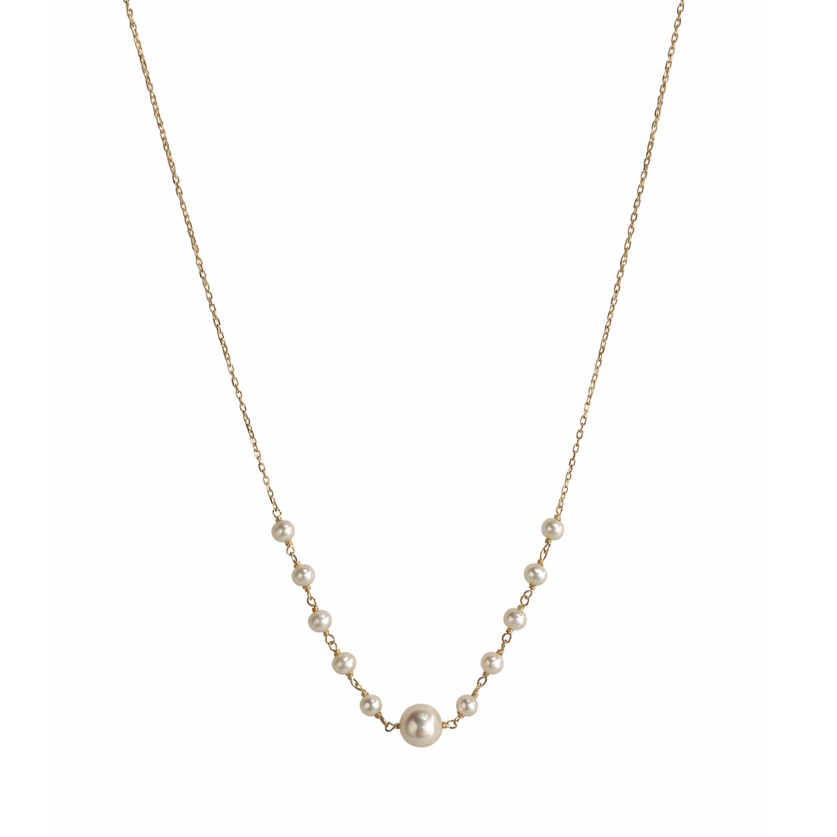 14k White Pearl Link Center Necklace