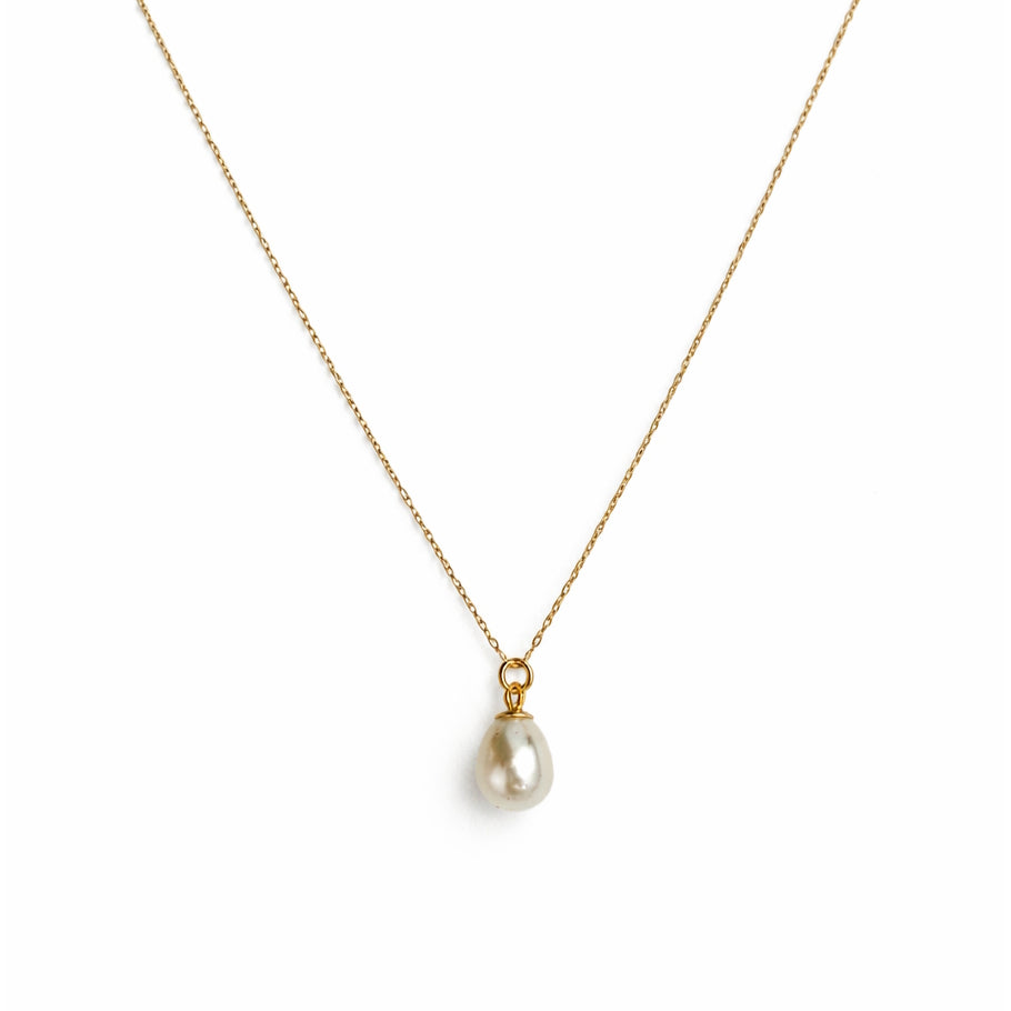 14k White Pearl Drop Necklace