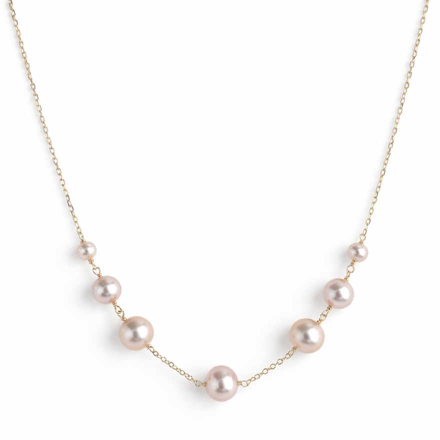 14k Natural Pink Pearl Graduated Link Center Necklace