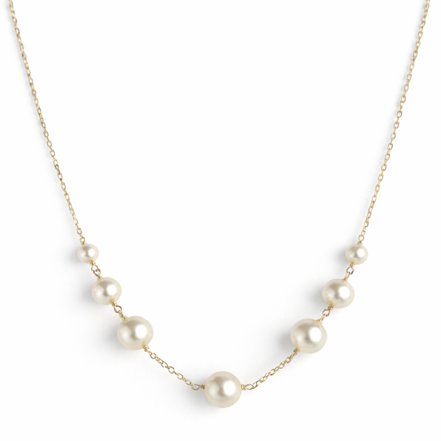 14k White Pearl Graduated Link Center Necklace