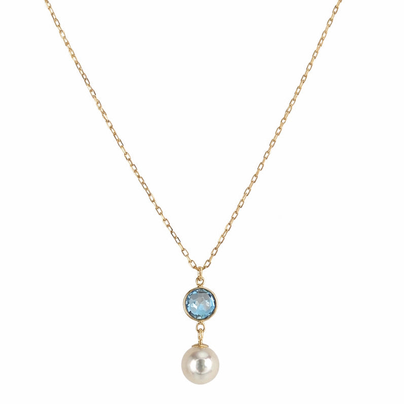 14k White Pearl & Blue Topaz Pendant Necklace