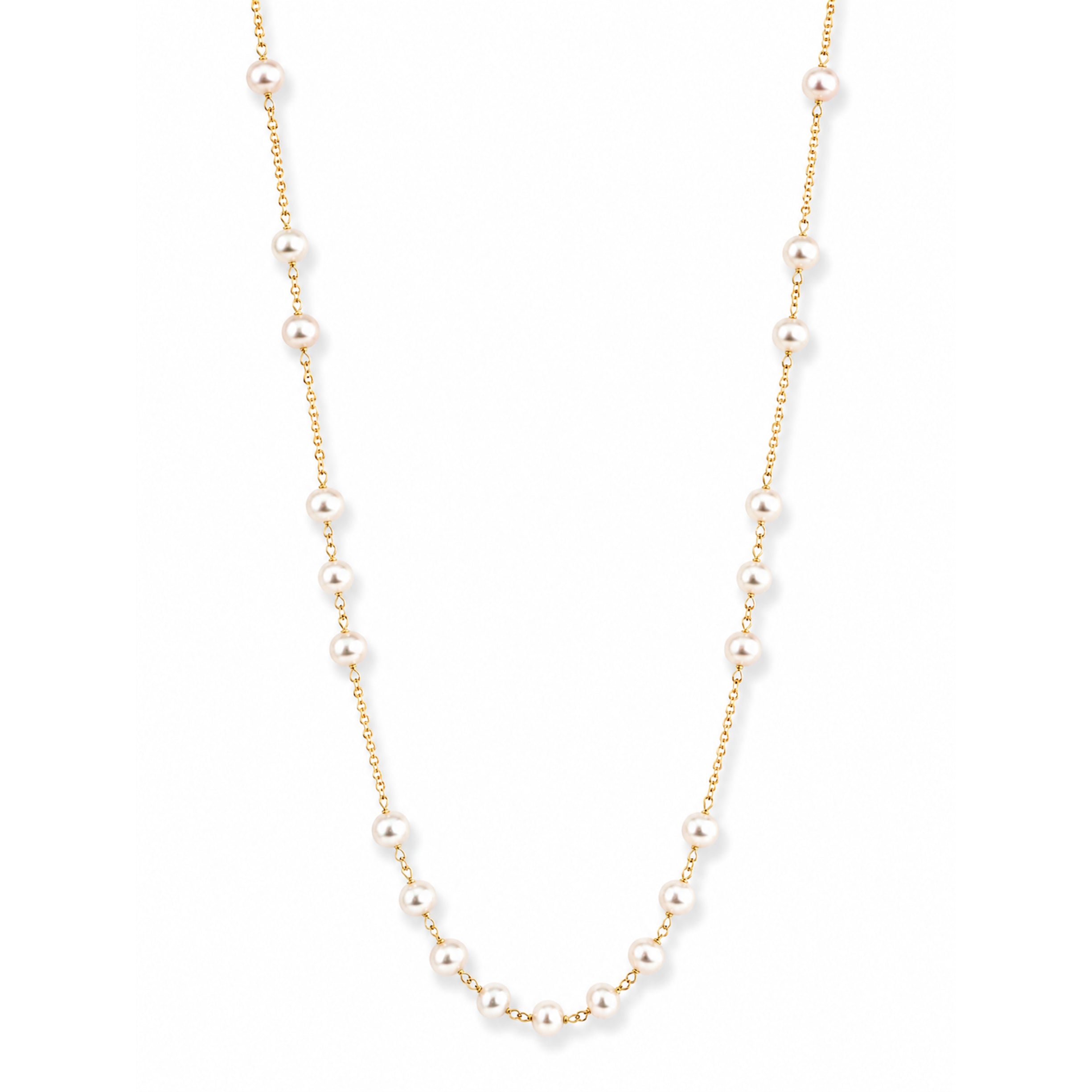 14k White Pearl Station Link Necklace