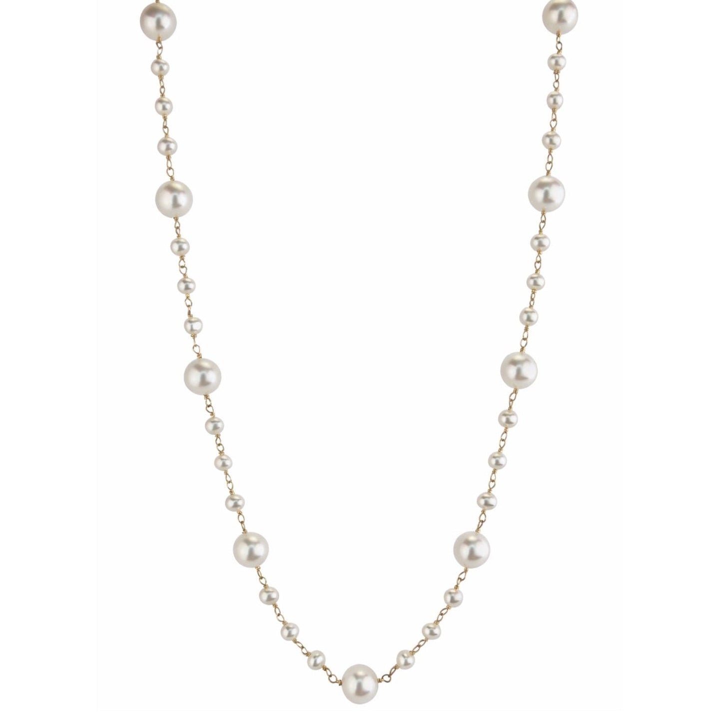 14k White Pearl link Station Necklace