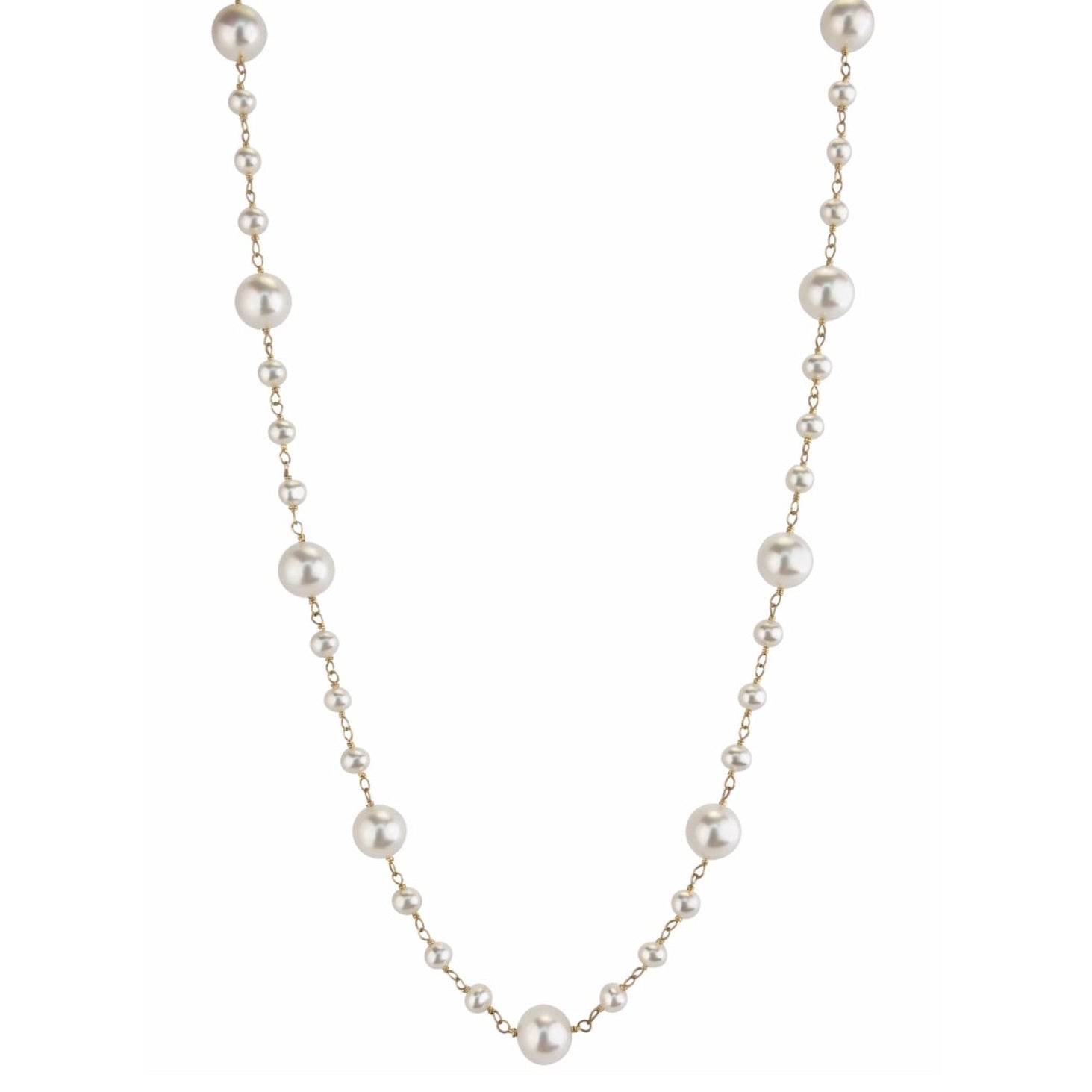 14k White Pearl link Station Necklace