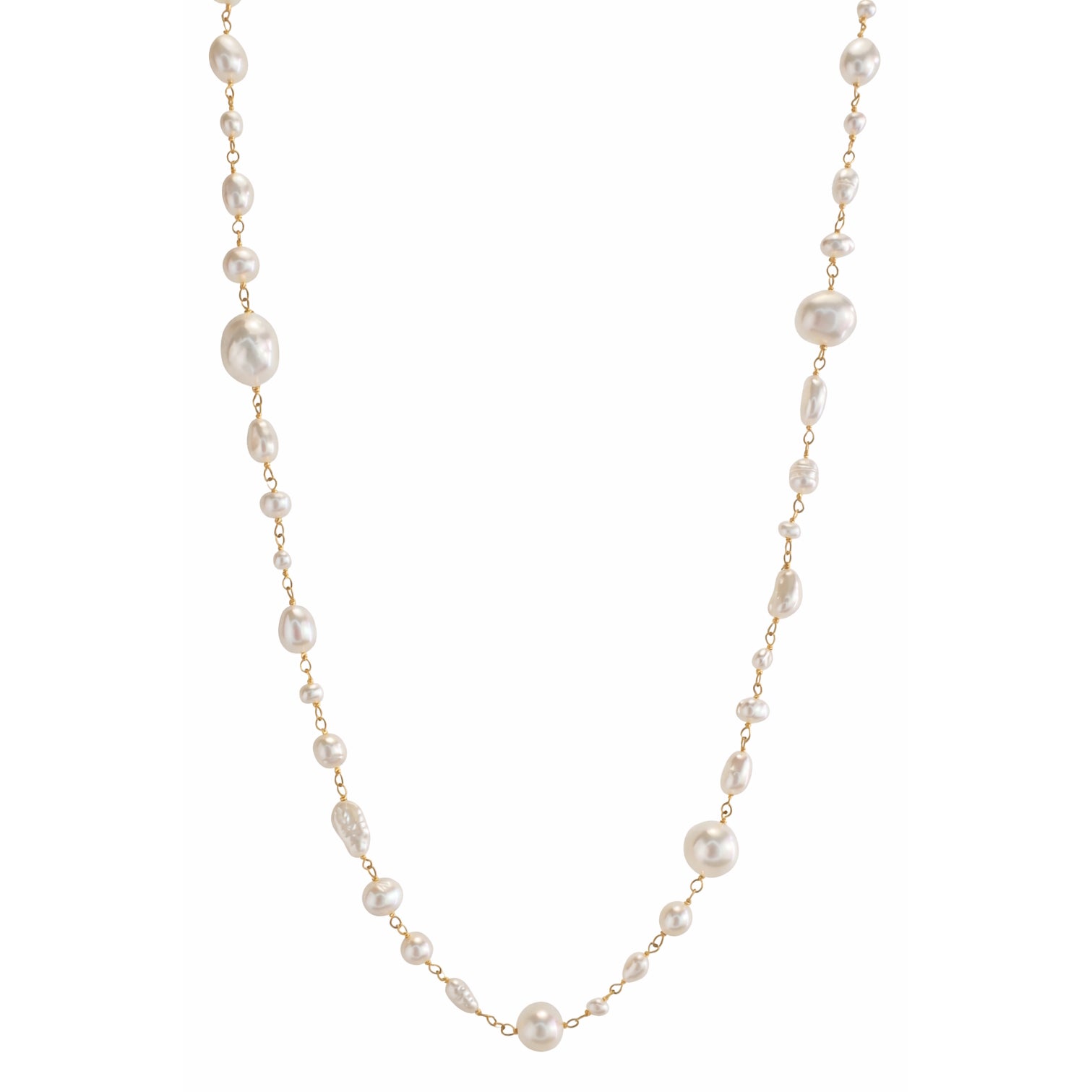 14k White Pearl Mixed Shape Link Necklace
