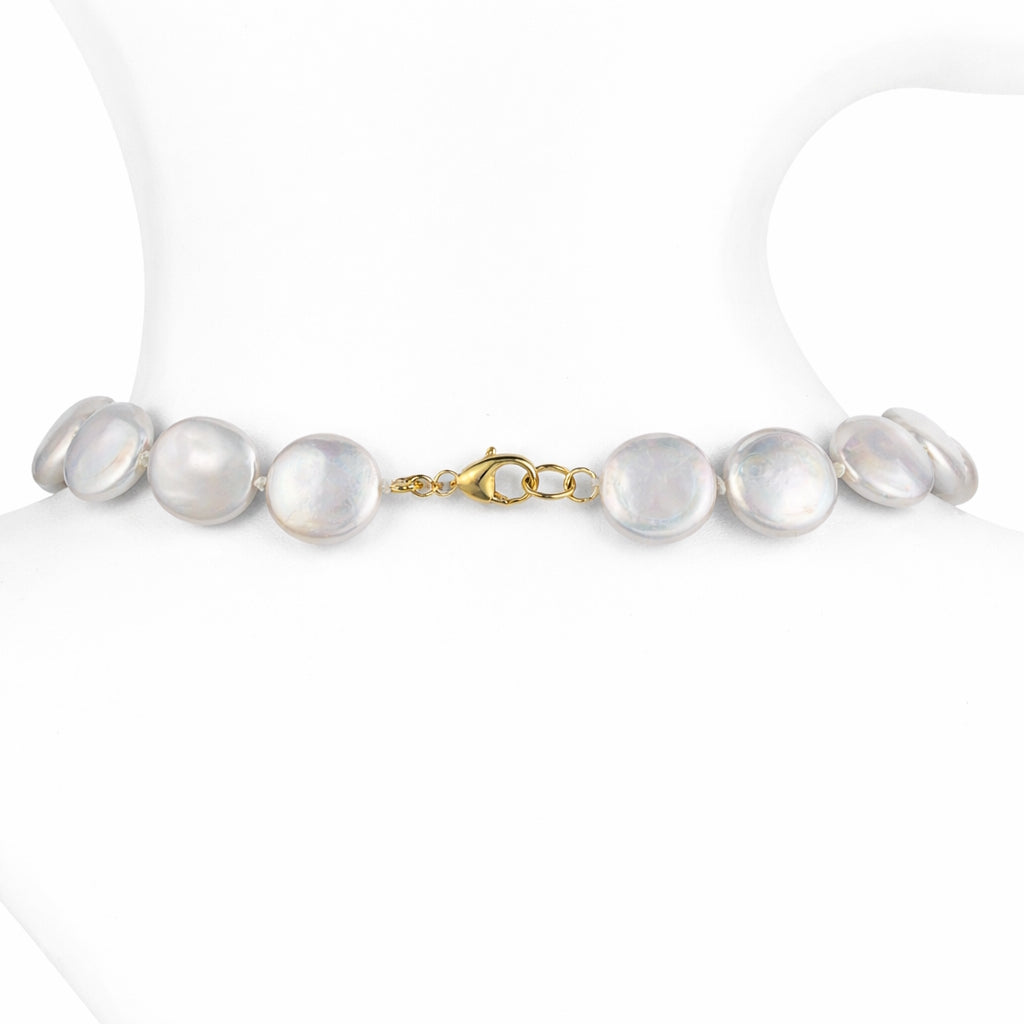 14k White Large Coin Pearl Knotted Necklace