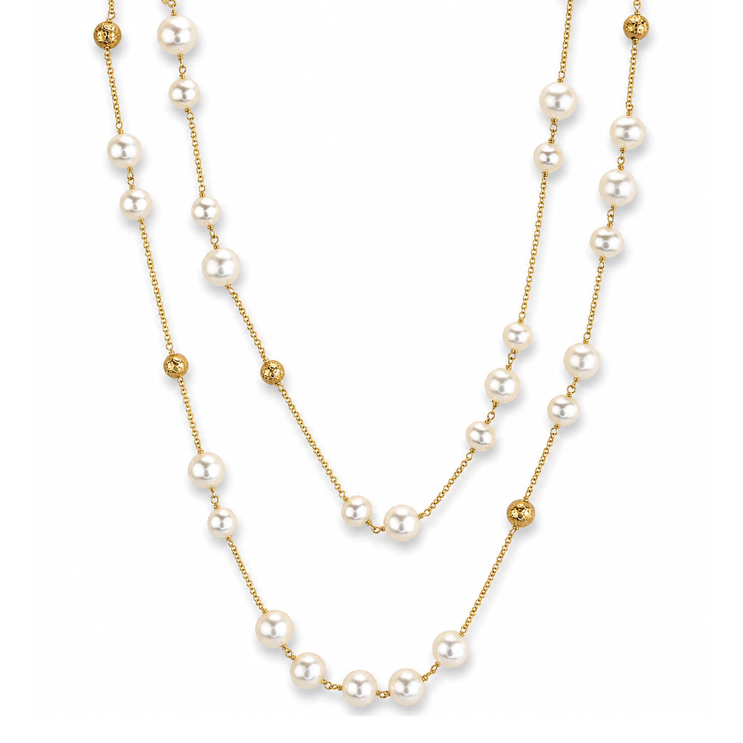 14k White Pearl Gold Ball Station Necklace