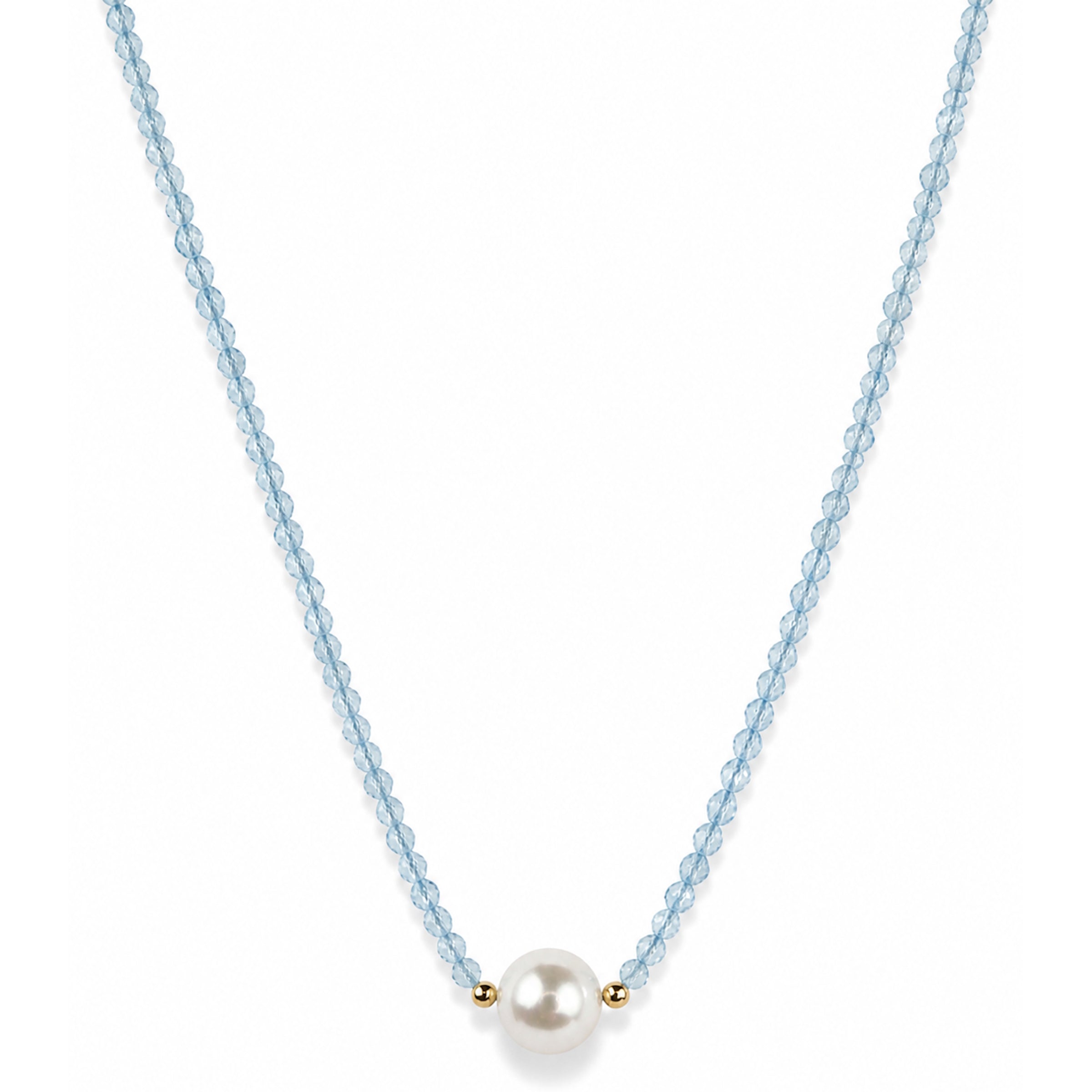 14k Gold Gemstone Small Beads with White Pearl Center Necklace
