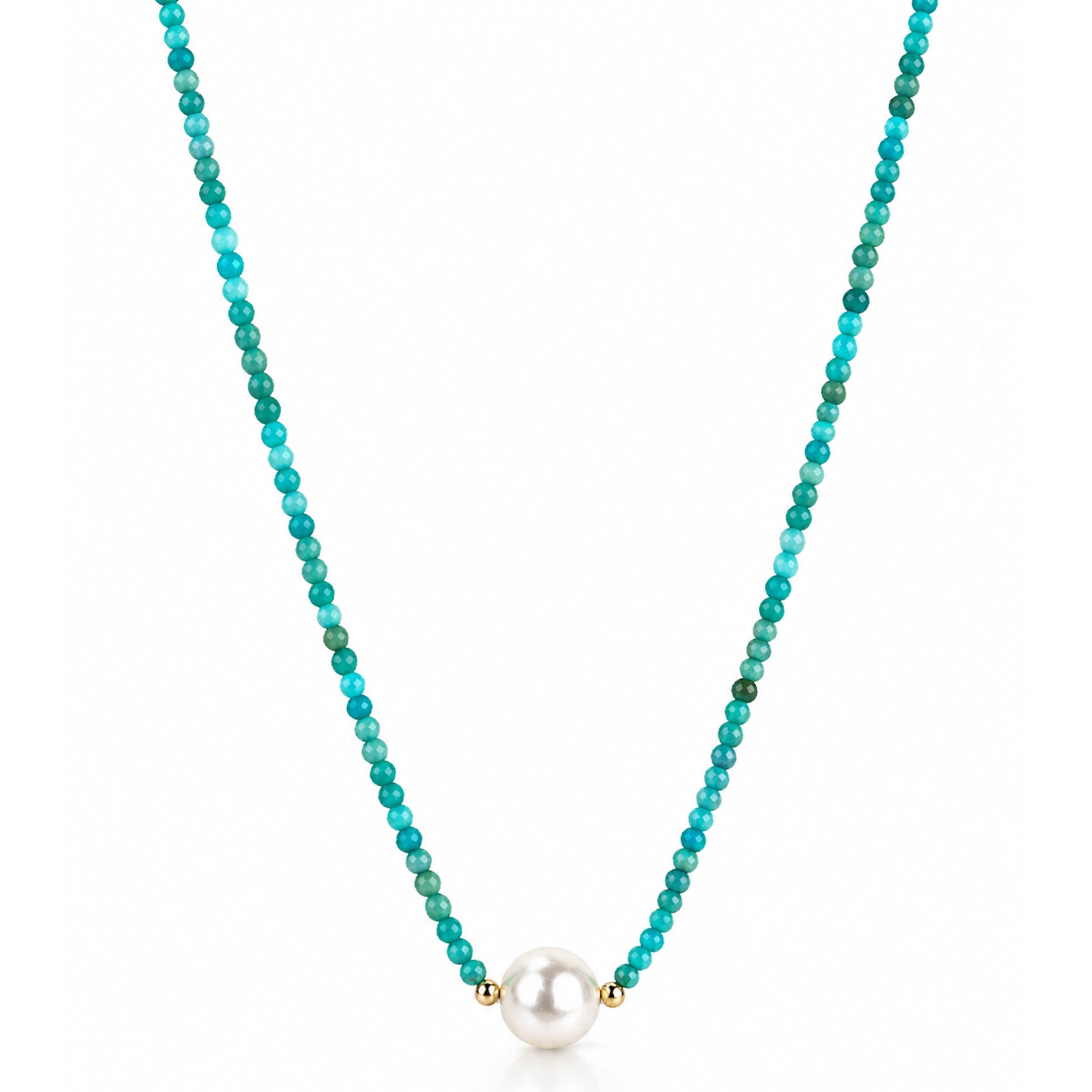 14k Gold Gemstone Small Beads with White Pearl Center Necklace