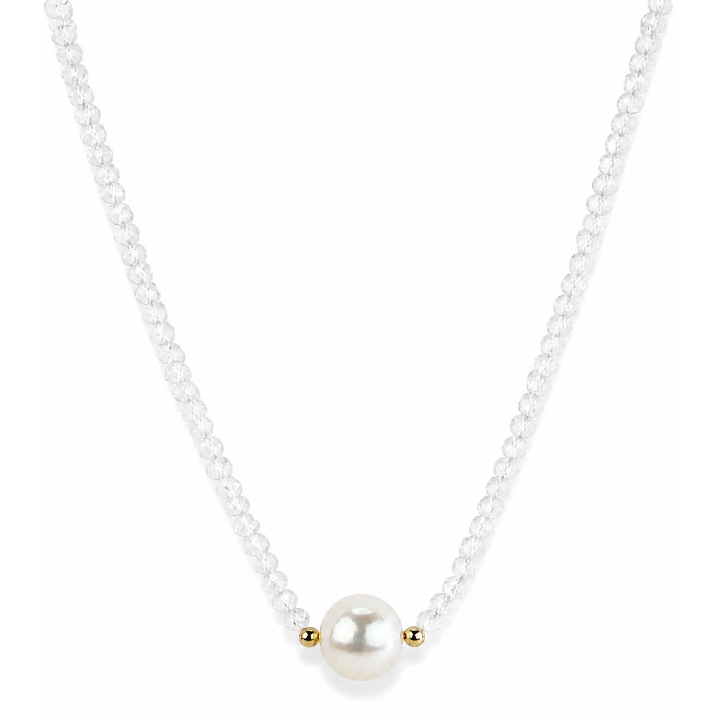 14k Gold Gemstone Small Beads with White Pearl Center Necklace