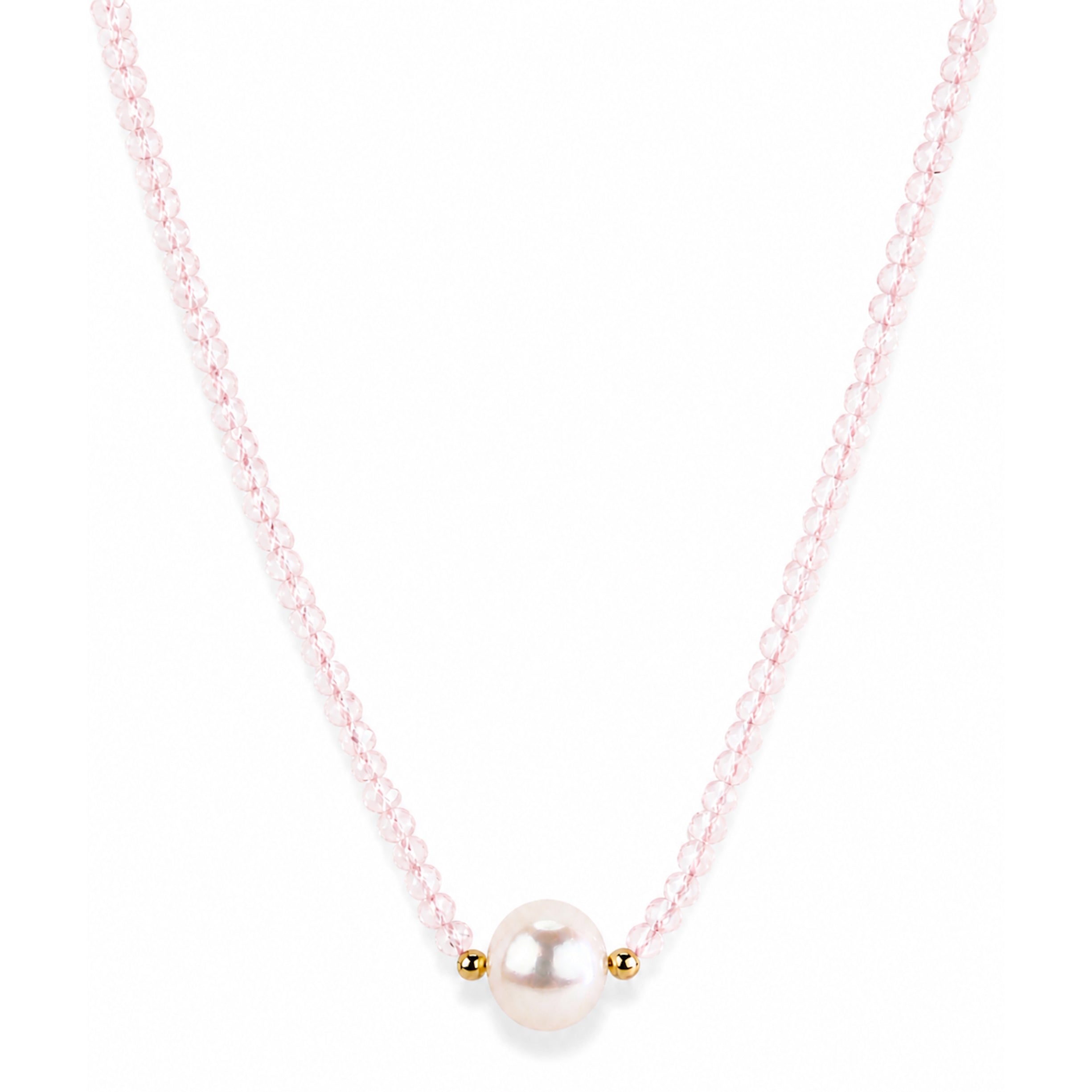 14k Gold Gemstone Small Beads with White Pearl Center Necklace