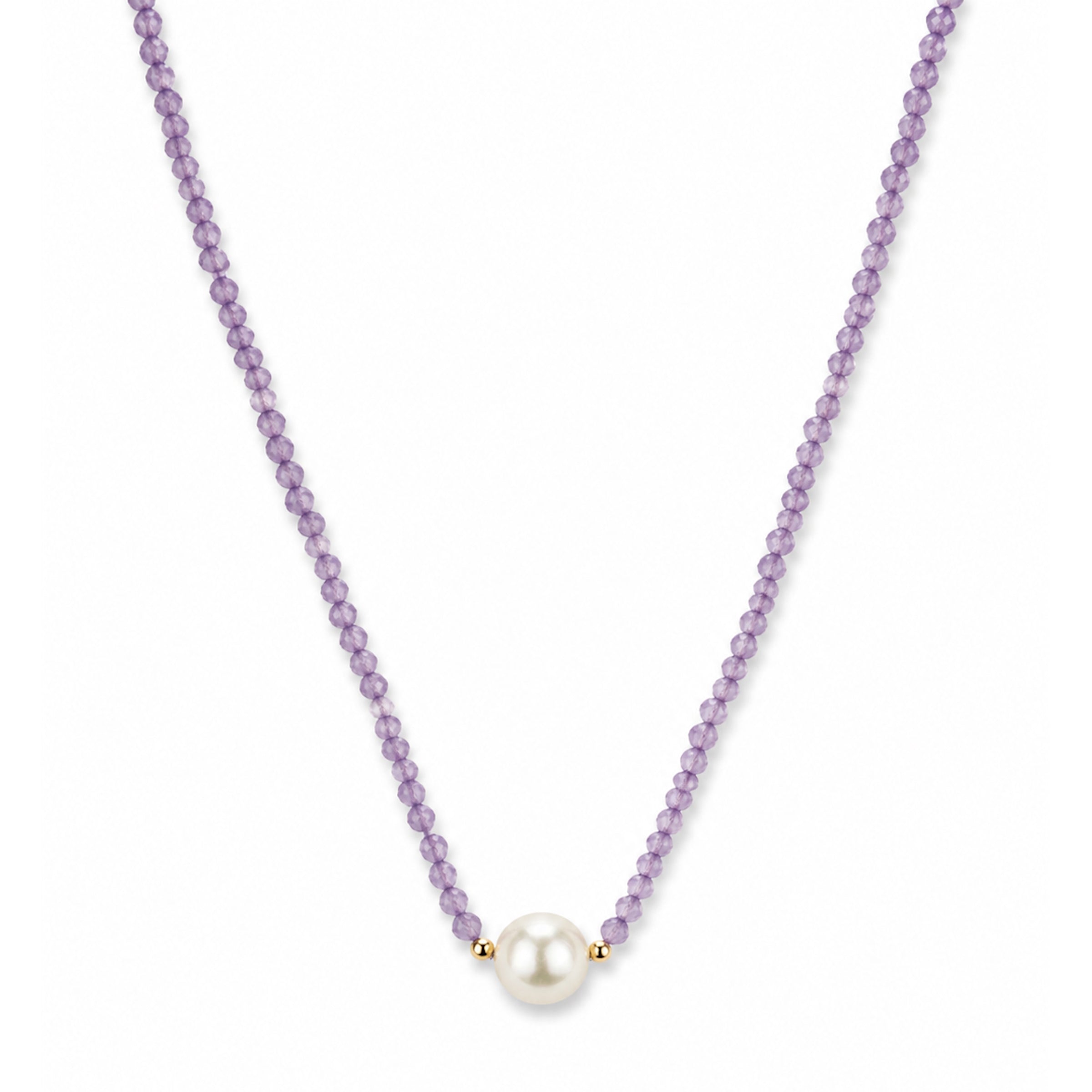 14k Gold Gemstone Small Beads with White Pearl Center Necklace