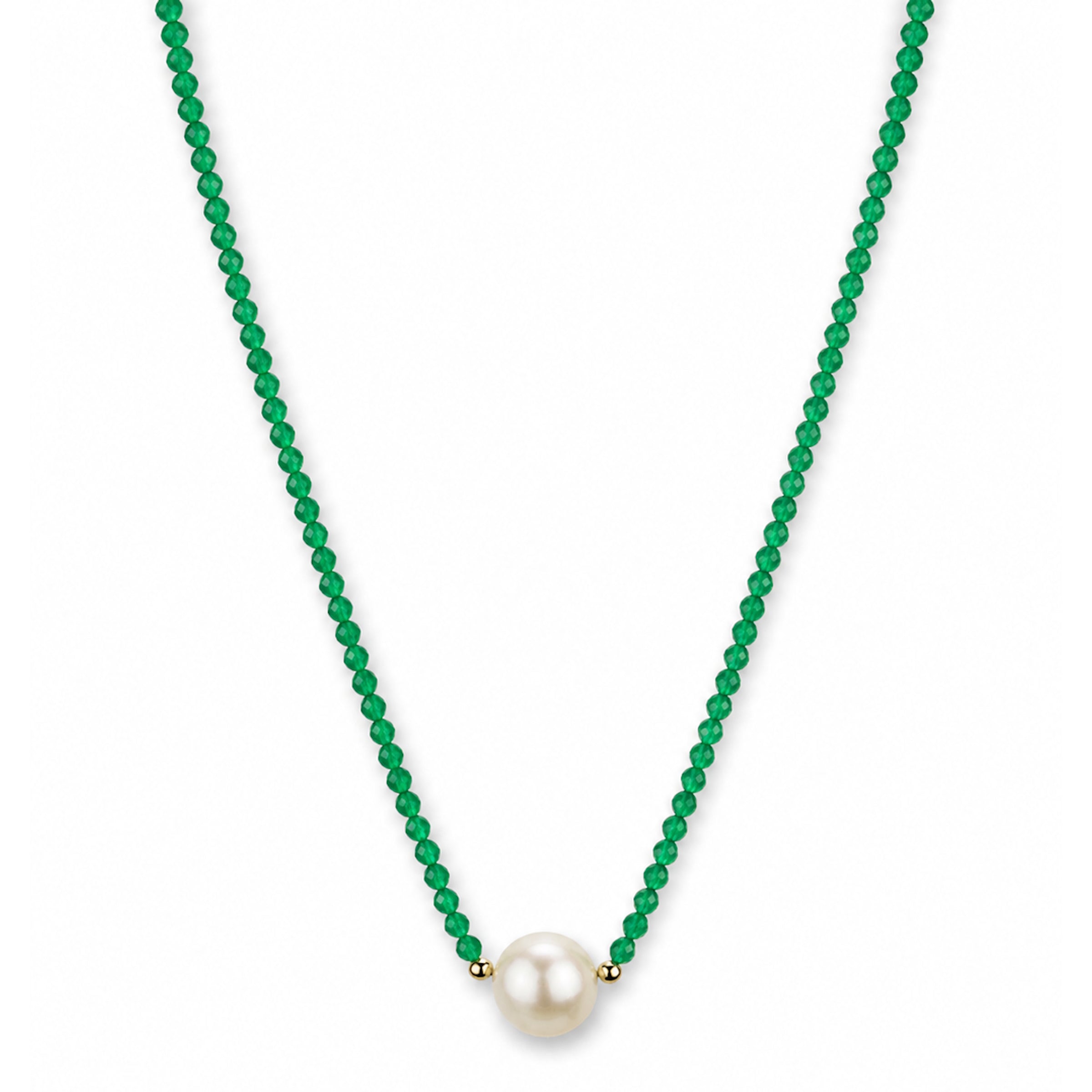 14k Gold Gemstone Small Beads with White Pearl Center Necklace