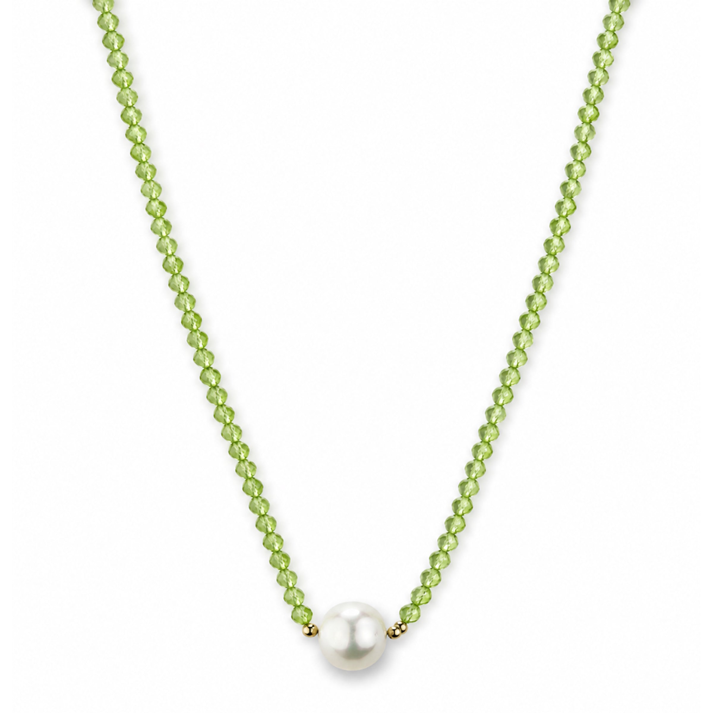 14k Gold Gemstone Small Beads with White Pearl Center Necklace