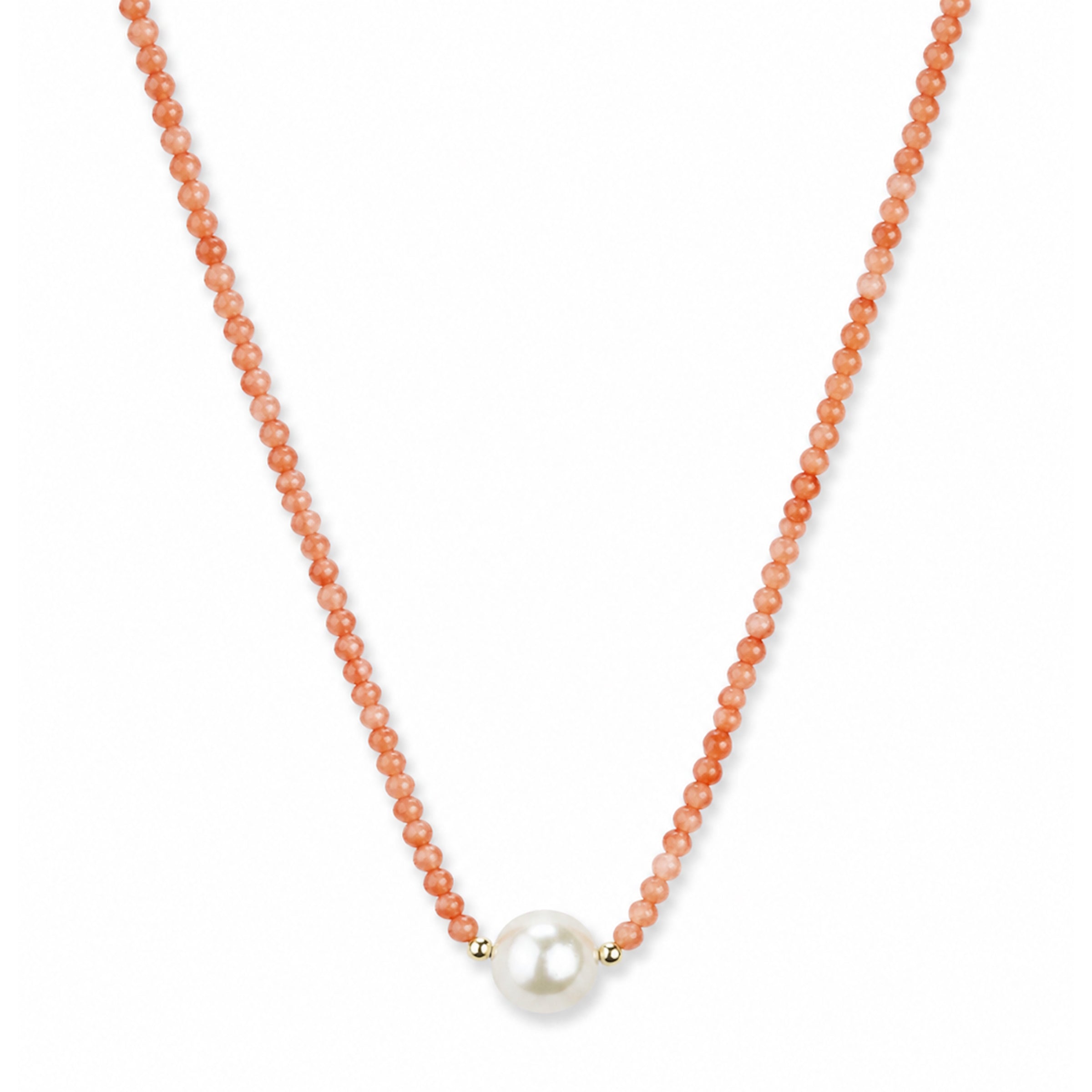 14k Gold Gemstone Small Beads with White Pearl Center Necklace