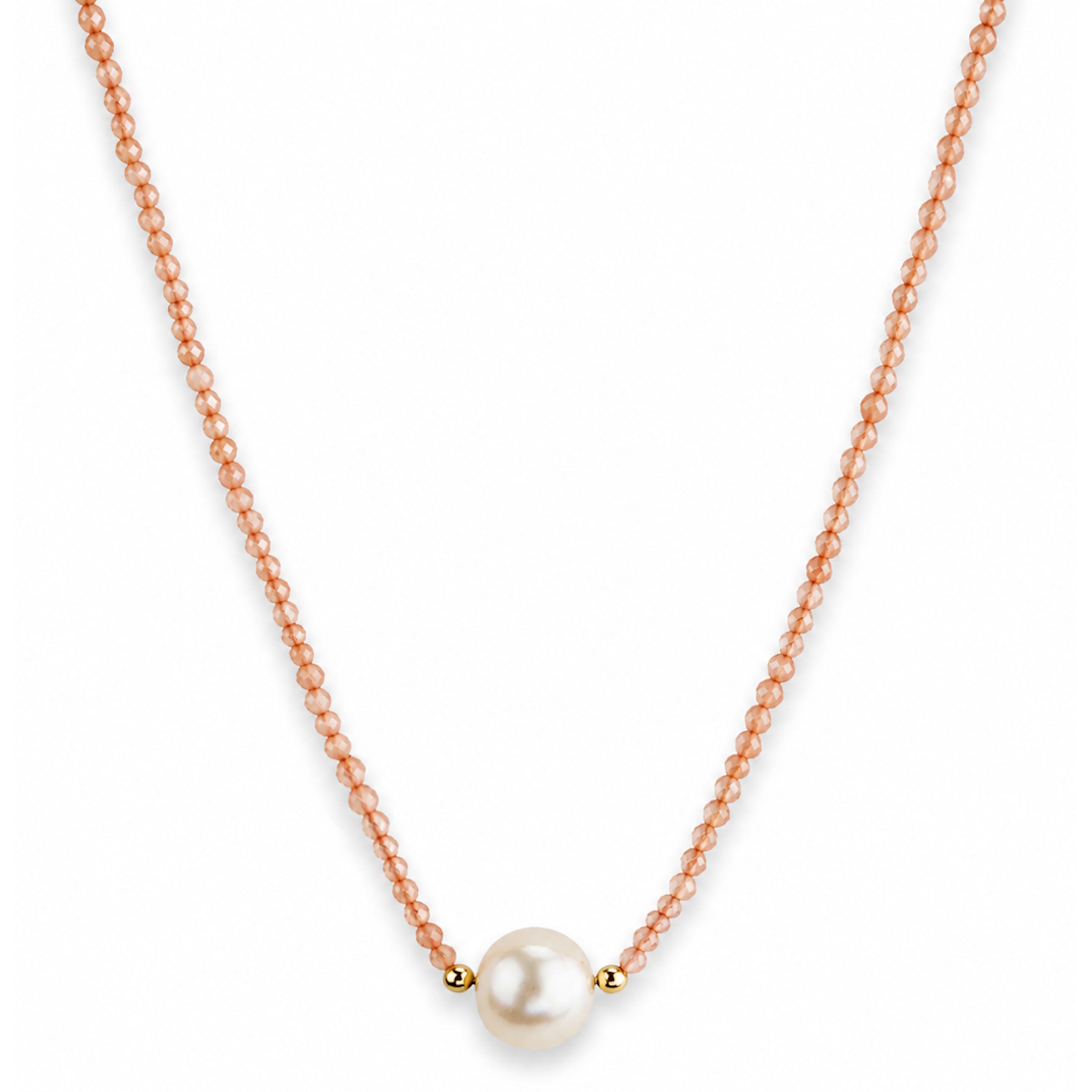 14k Gold Gemstone Small Beads with White Pearl Center Necklace