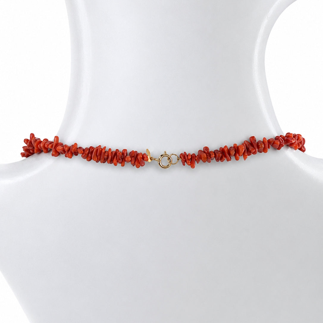 14k Natural Red Coral Chips & Keshi Pearl Center Necklace