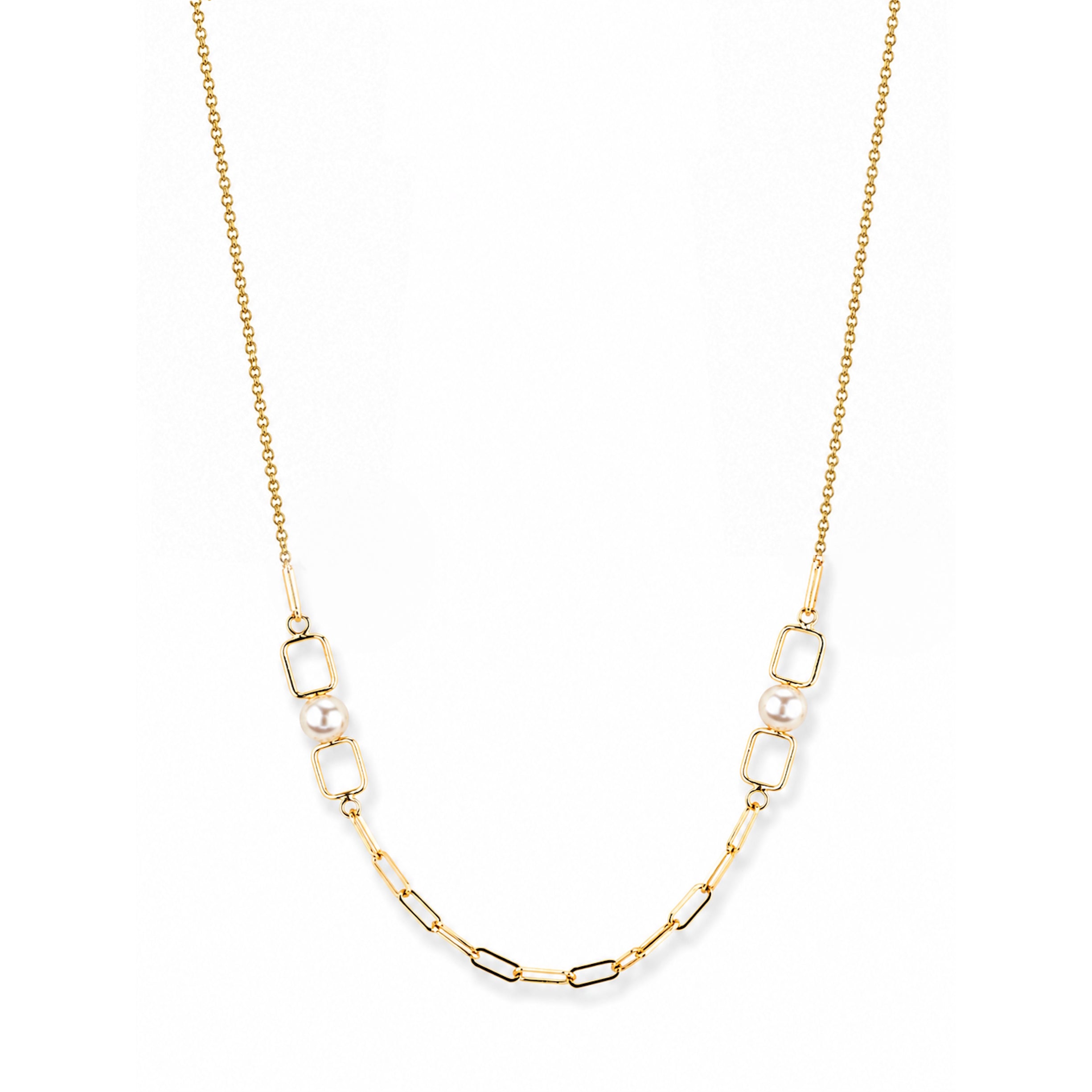 14k White Pearl Paperclip Necklace