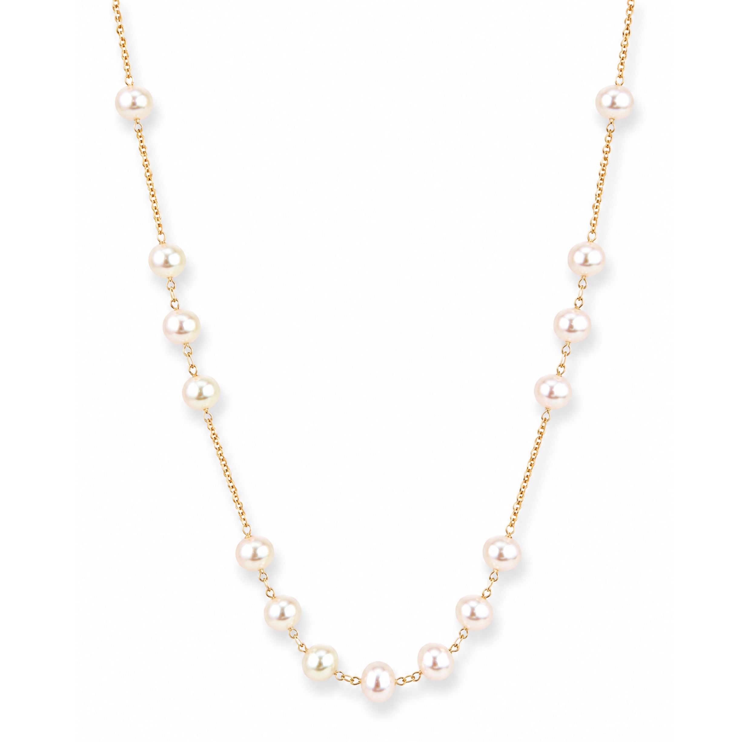 14k White Pearl Station Link Necklace