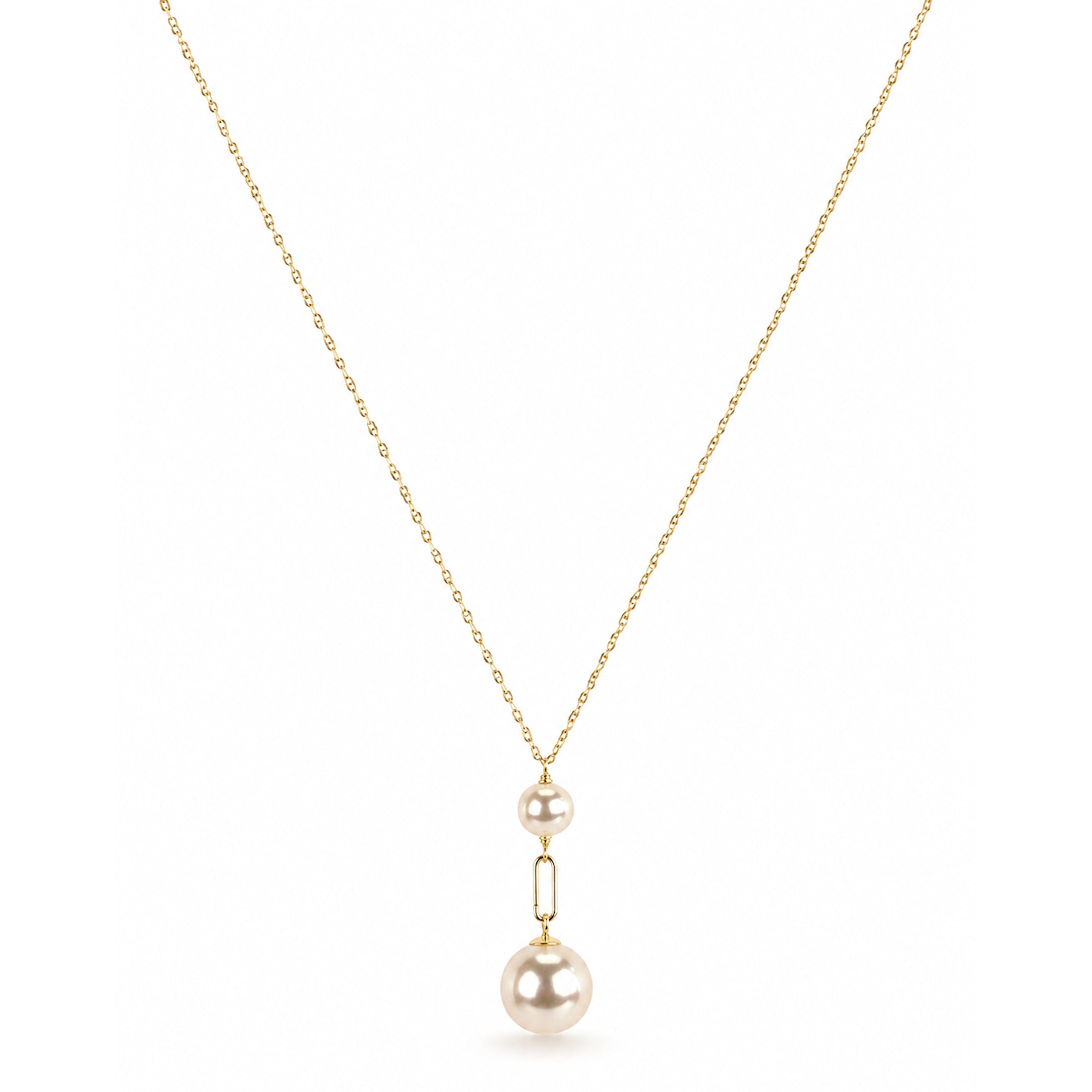 14k White Pearl Paperclip Drop Pendant Necklace