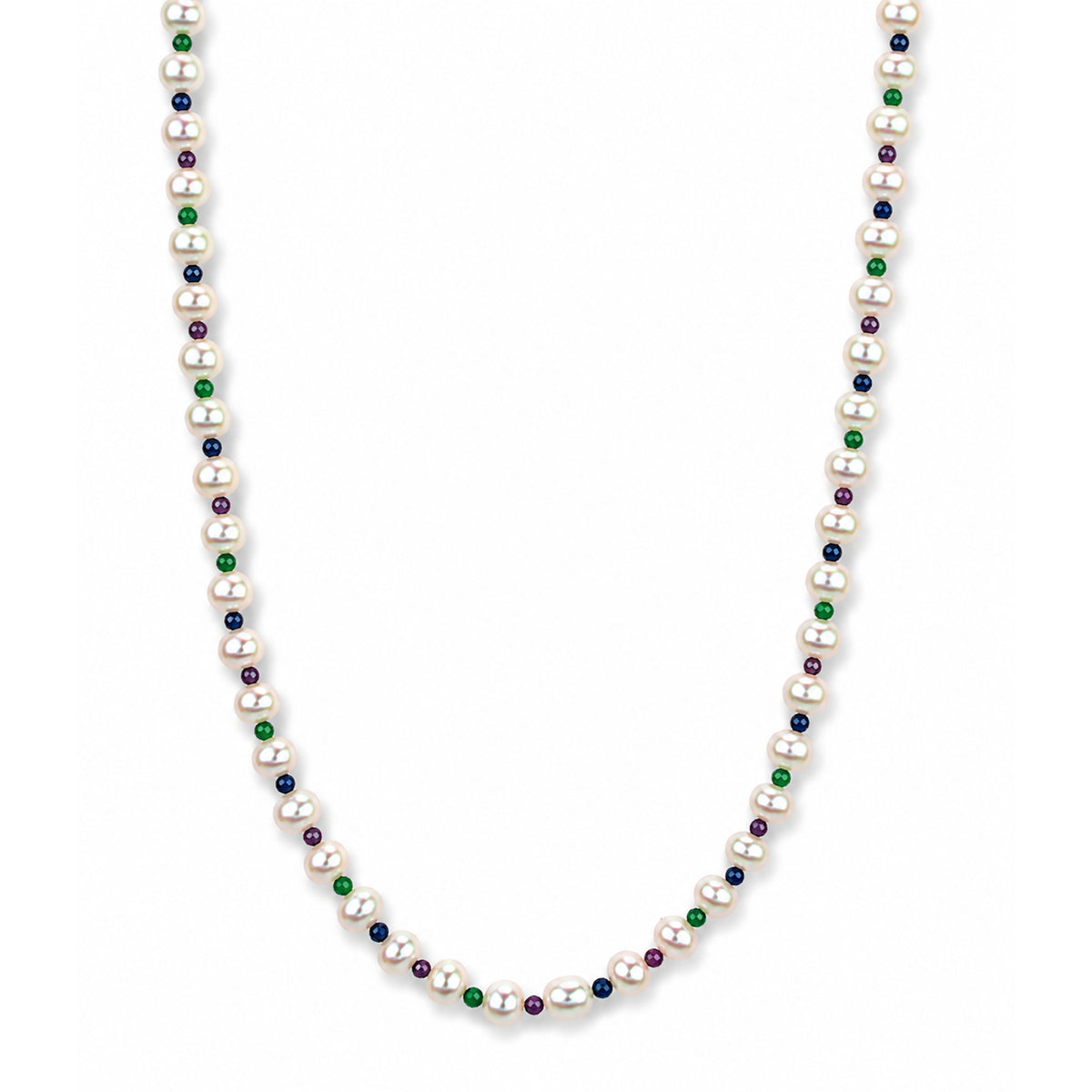 14k White Pearl Multi Gemstone 1x1 Necklace